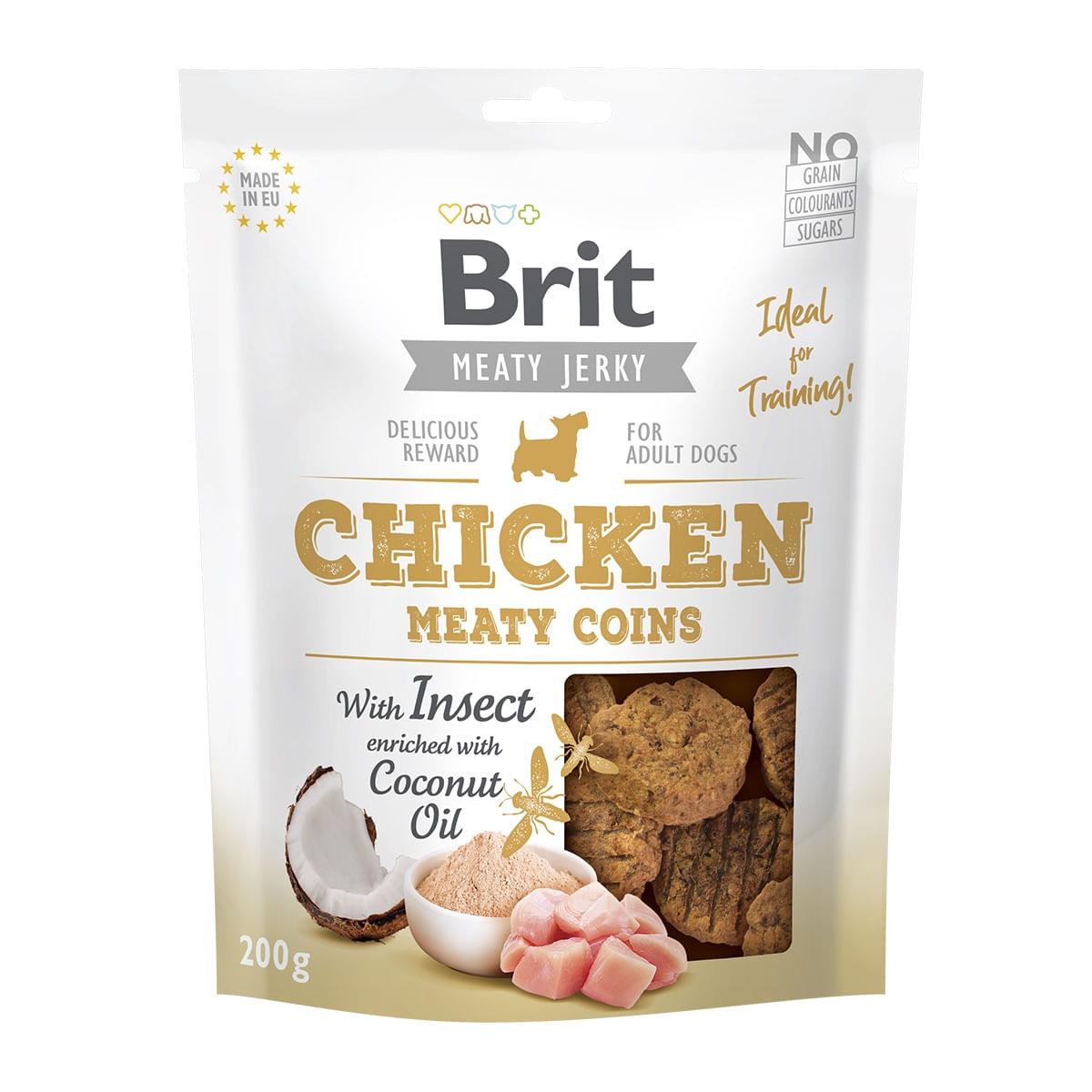 BRIT Jerky Chicken with Insect Meaty Coins, recompense câini, Rondele carne Pui cu Insecte, 200g - 1 | YEO