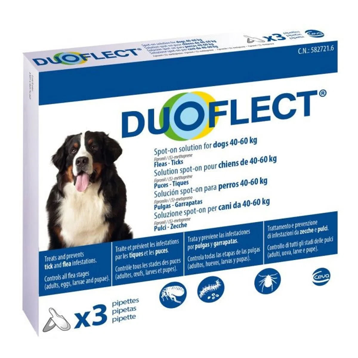 DUOFLECT, spot-on, solutie antiparazitara DUOFLECT, spot-on, soluție antiparazitară, câini 40-60kg, 3 pipete - 1 | YEO