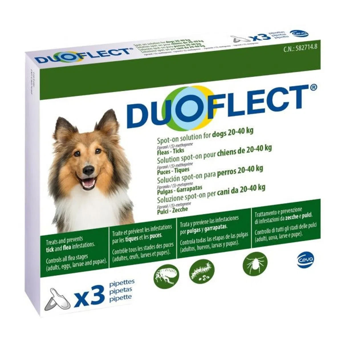 DUOFLECT, spot-on, solutie antiparazitara DUOFLECT, spot-on, soluție antiparazitară, câini 20-40kg, 3 pipete - 1 | YEO