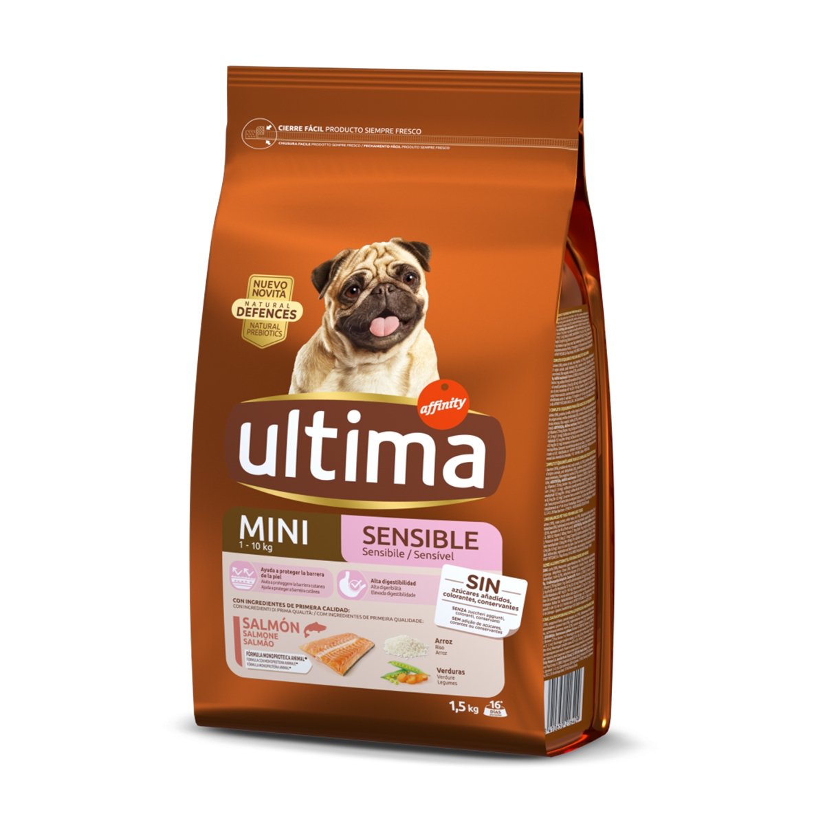 ULTIMA Dog Mini Sensitive, Somon, hrană uscată câini, confort digestiv, 1.5kg - 1 | YEO