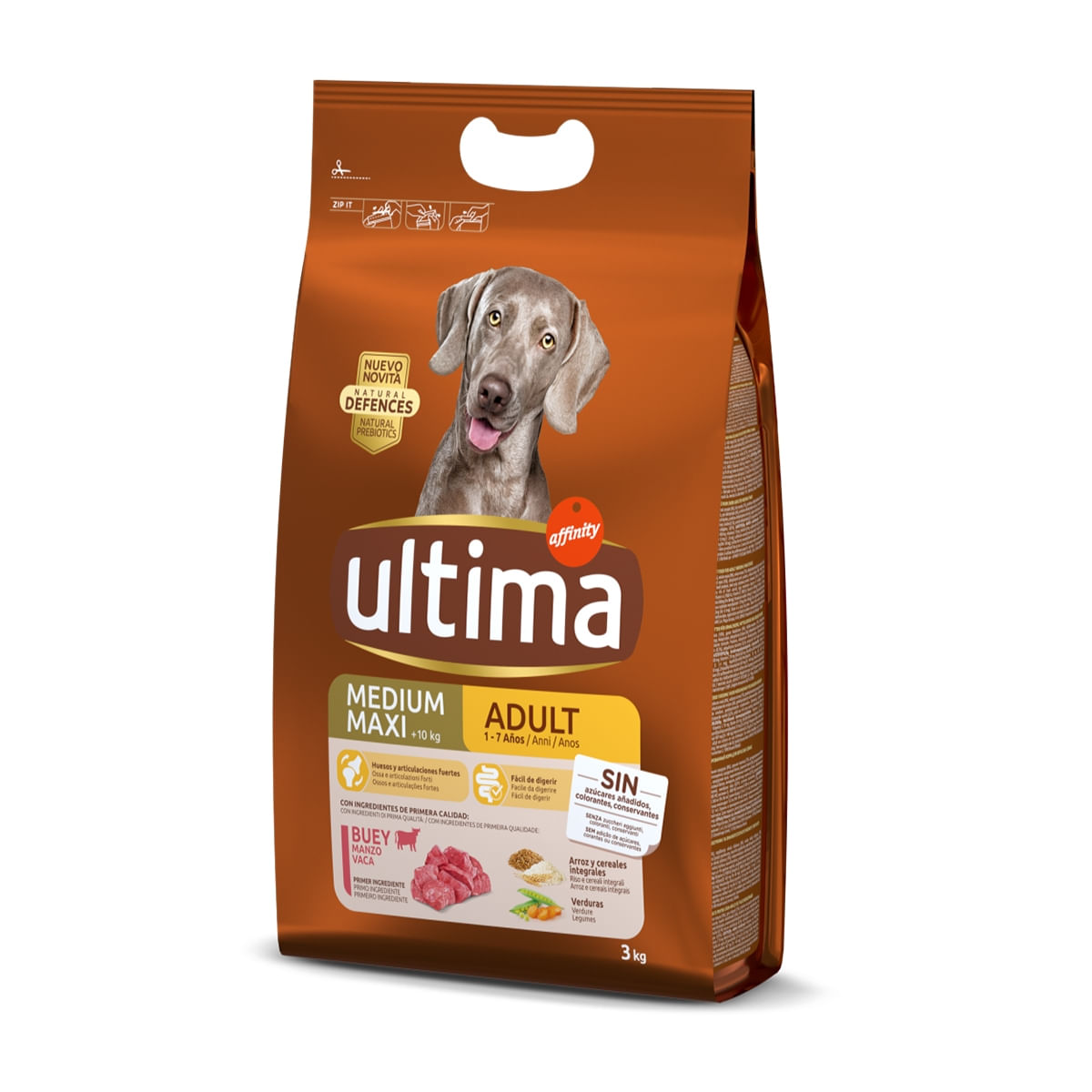 ULTIMA Dog Medium & Maxi Adult, Vită, hrană uscată câini, 3kg