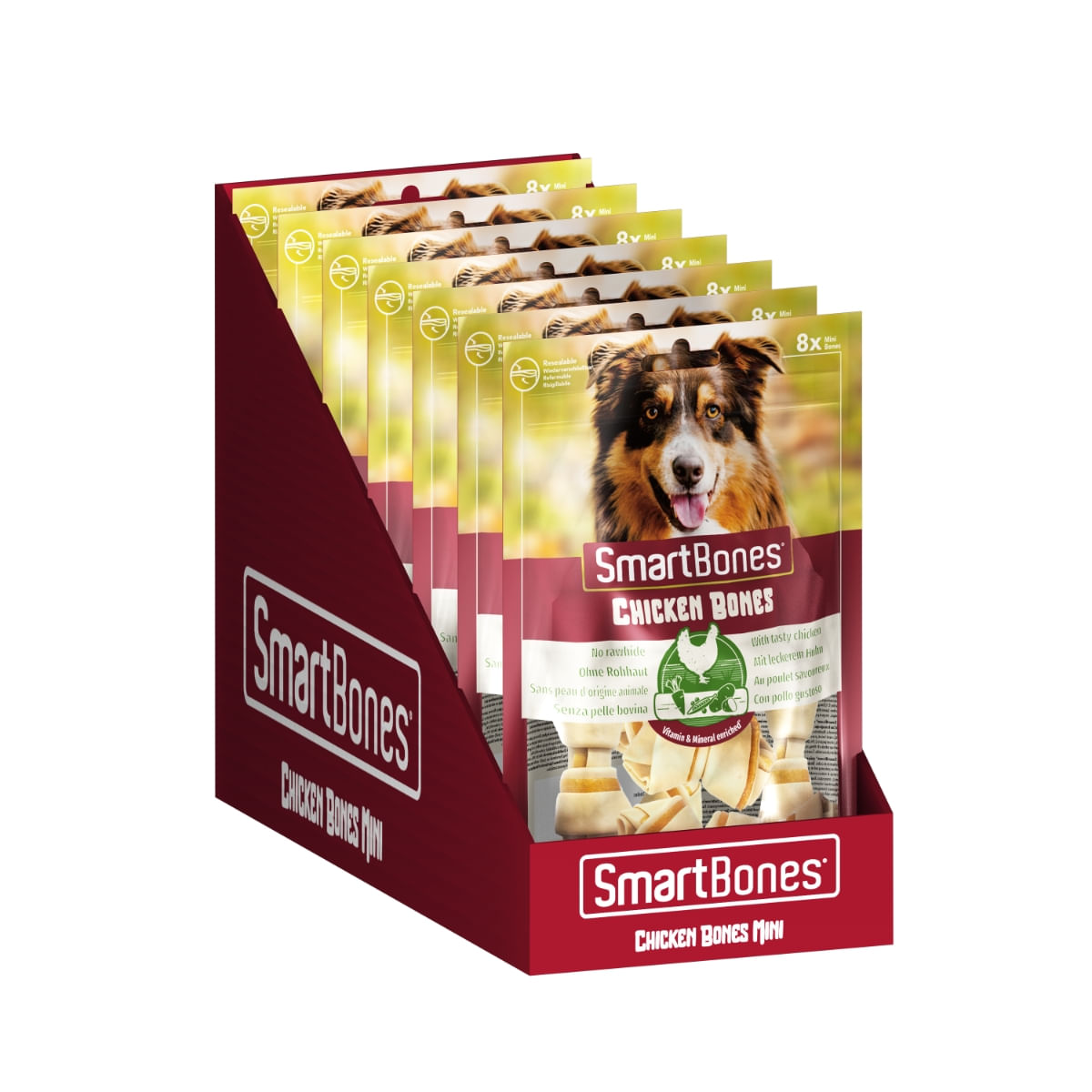 SMARTBONES Classics Chicken Bones Mini, recompense câini, Oase aromate Pui, 8buc