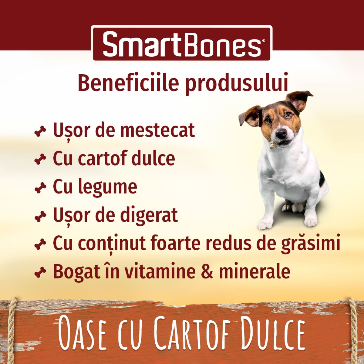 SMARTBONES Flavours Sweet Potato Bones Medium, recompense câini, Oase aromate Cartof Dulce, 2buc