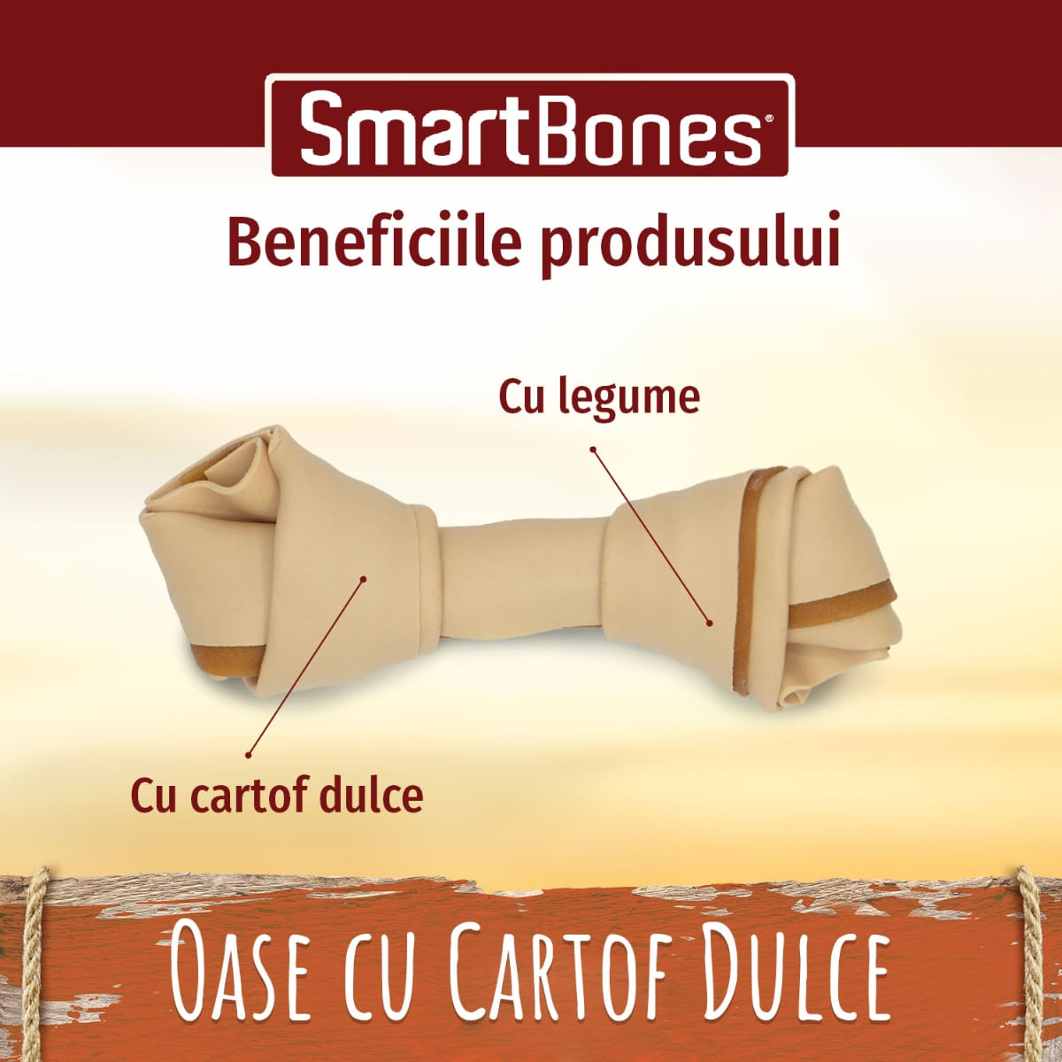 SMARTBONES Flavours Sweet Potato Bones Medium, recompense câini, Oase aromate Cartof Dulce, 2buc