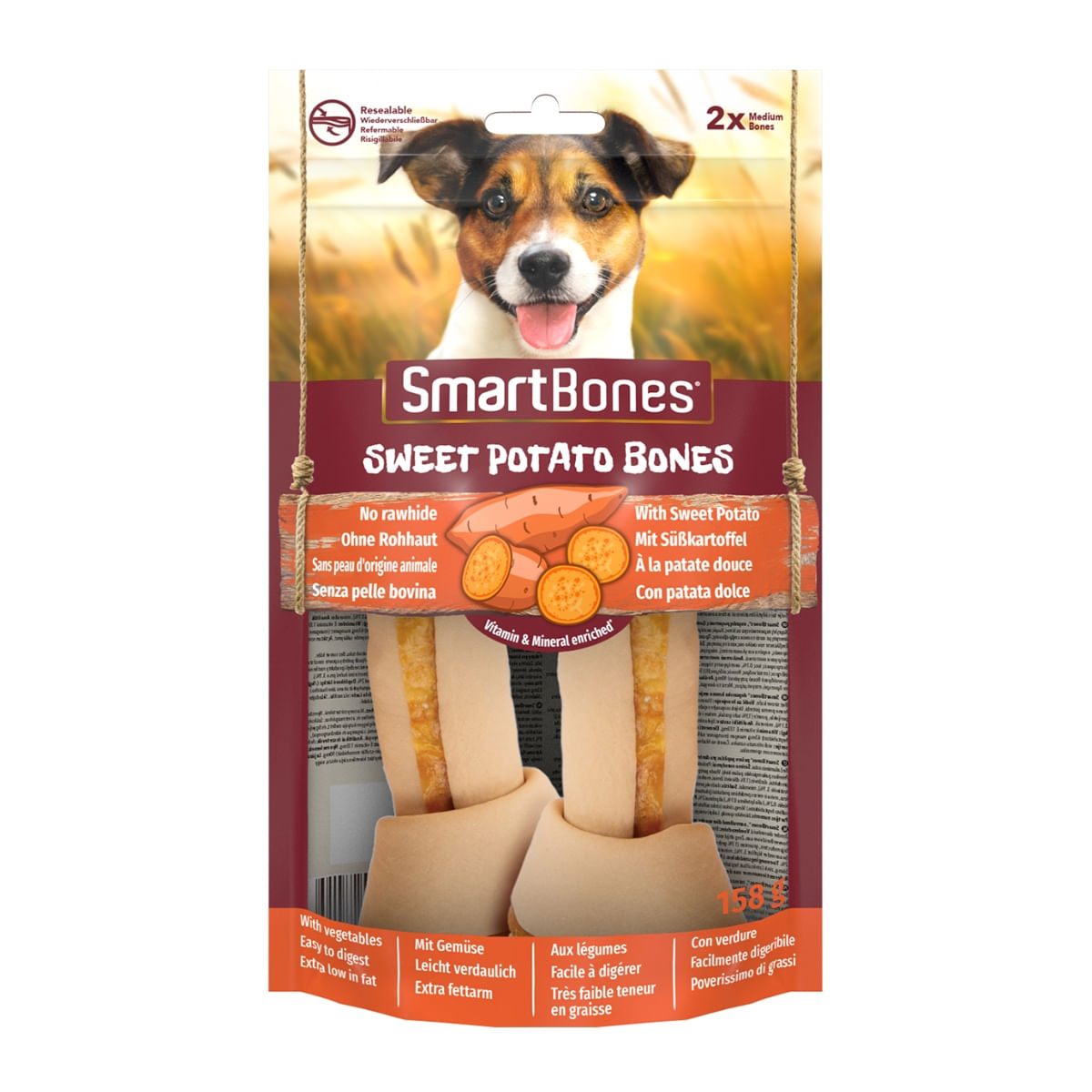 SMARTBONES Flavours Sweet Potato Bones Medium, recompense câini, Oase aromate Cartof Dulce, 2buc