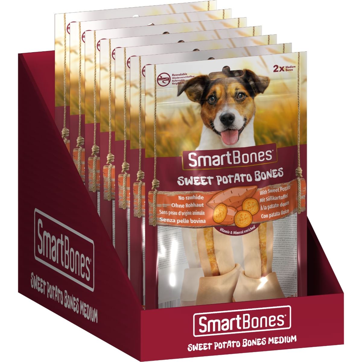 SMARTBONES Flavours Sweet Potato Bones Medium, recompense câini, Oase aromate Cartof Dulce, 2buc