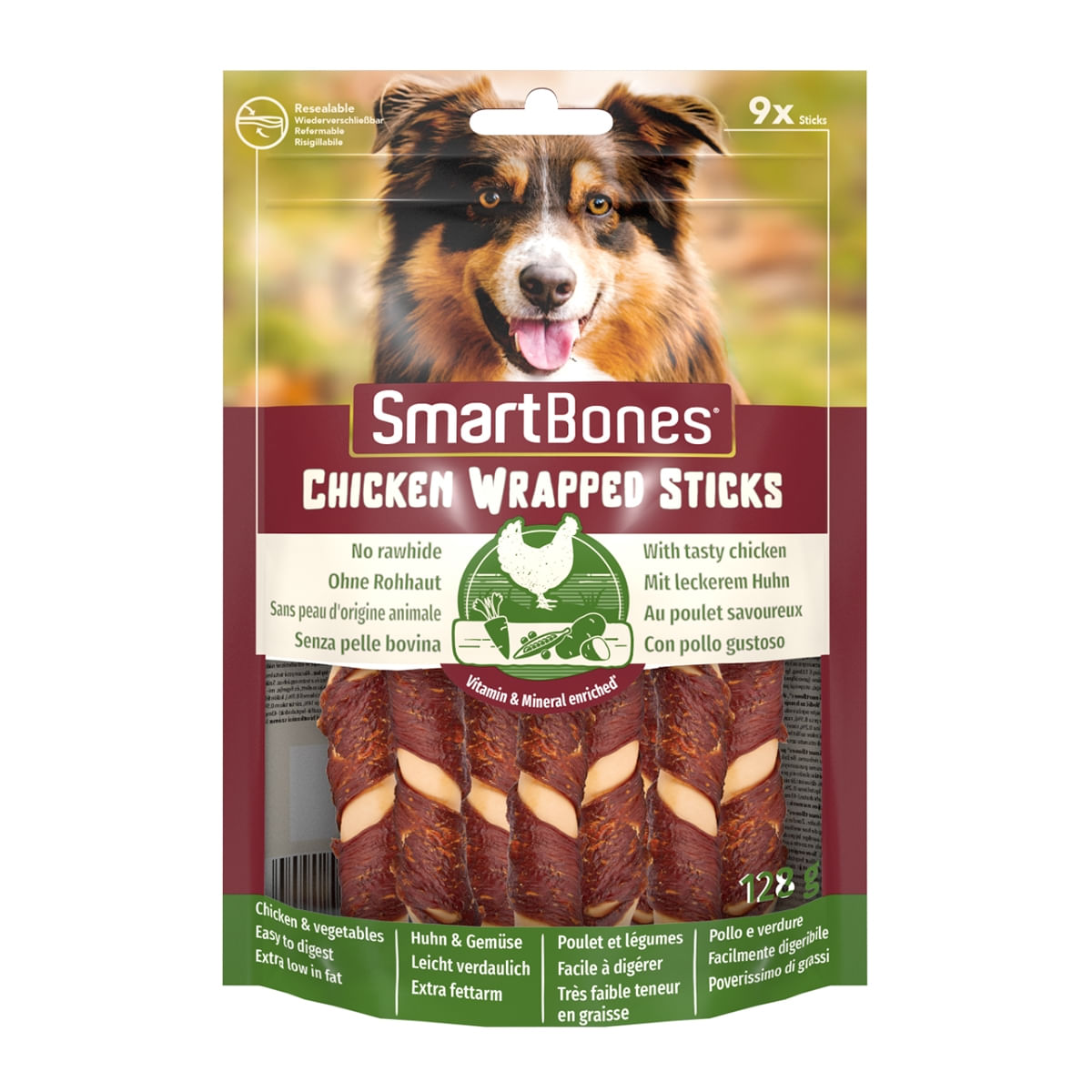 SMARTBONES Classics Chicken Warpped Sticks Mini, recompense câini, Batoane Pui, 9buc - 1 | YEO