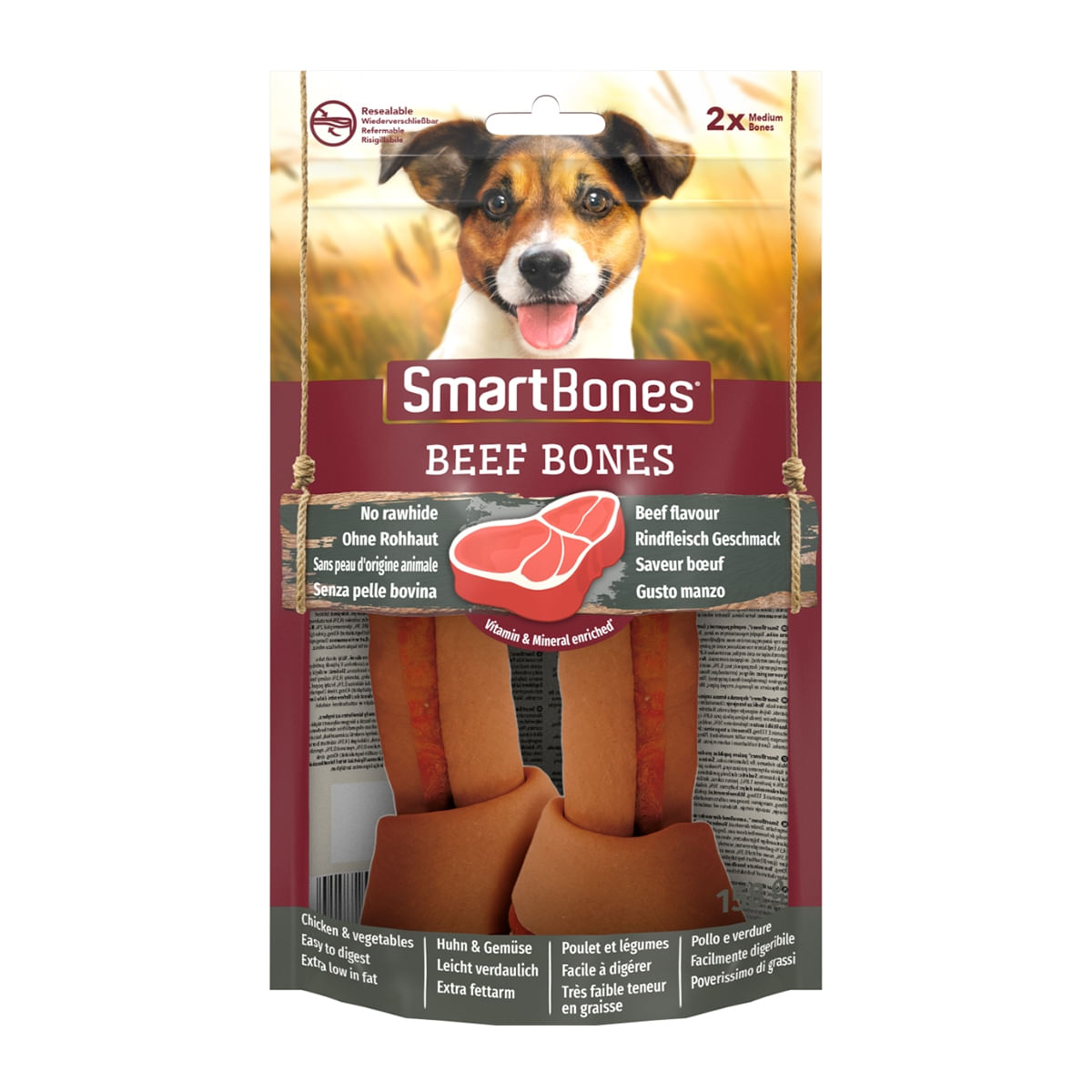 SMARTBONES Flavours Beef Bones Medium, recompense câini, Oase aromate Vita, 2buc - 2 | YEO