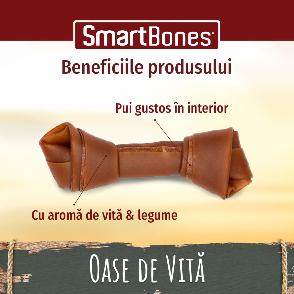 SMARTBONES Flavours Beef Bones Medium, recompense câini, Oase aromate Vita, 2buc