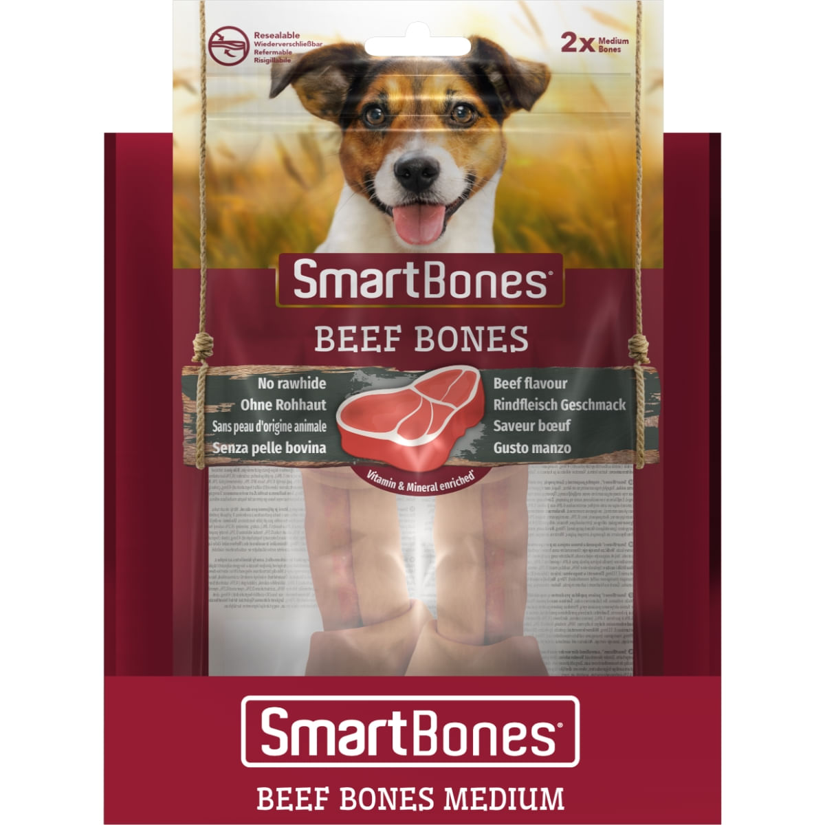 SMARTBONES Flavours Beef Bones Medium, recompense câini, Oase aromate Vita, 2buc