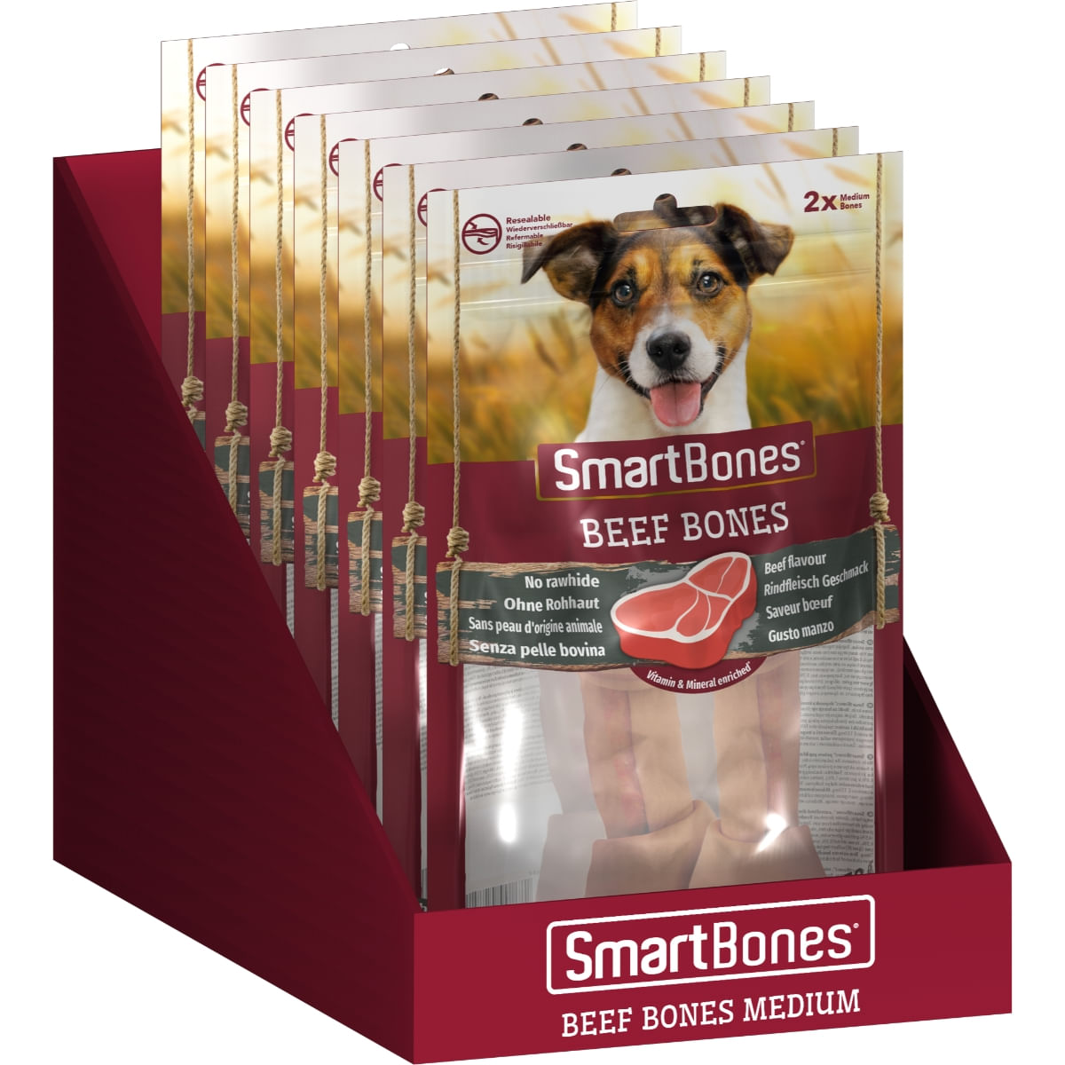 SMARTBONES Flavours Beef Bones Medium, recompense câini, Oase aromate Vita, 2buc
