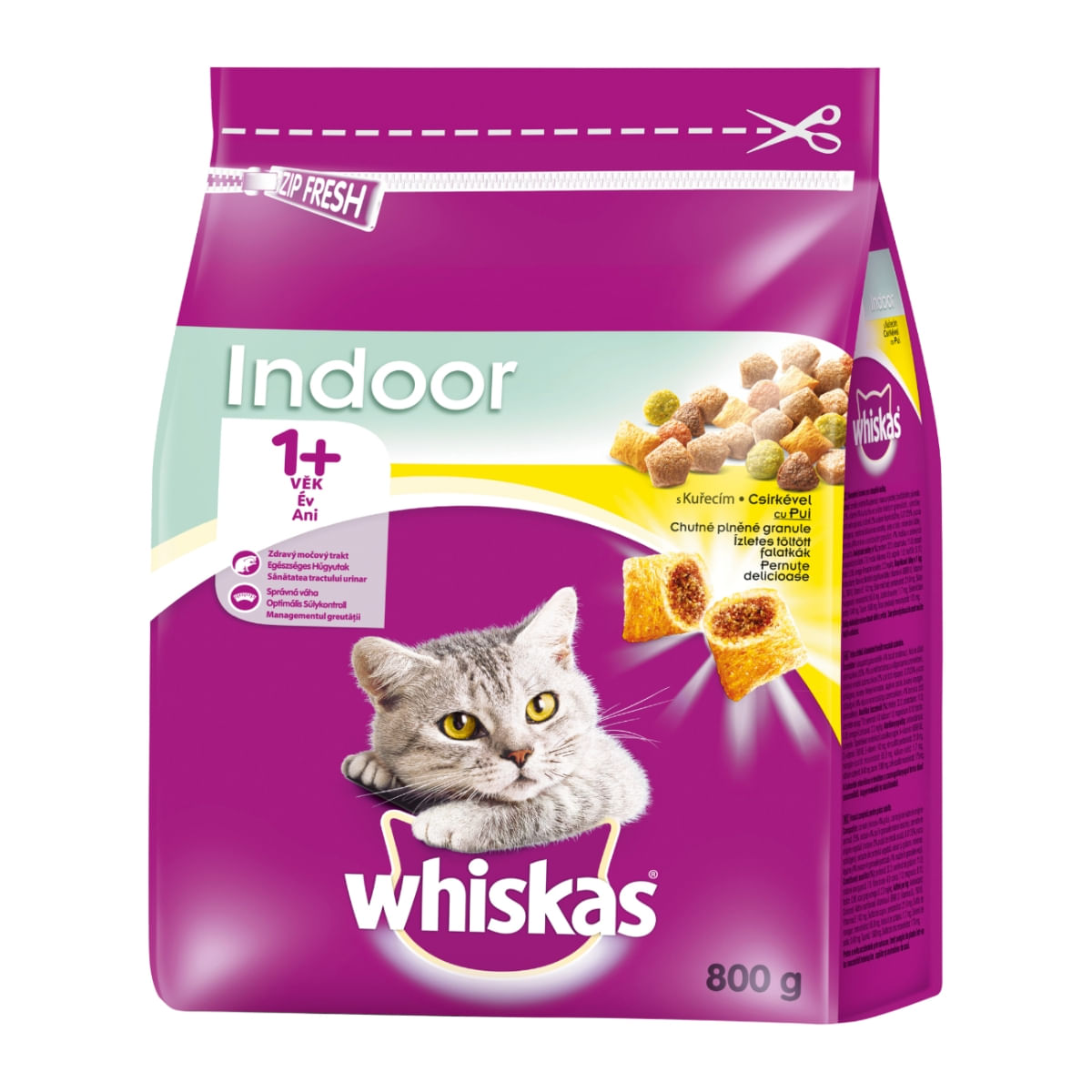 WHISKAS Adult Indoor, Pui, hrană uscată pisici de interior, 800g - 1 | YEO