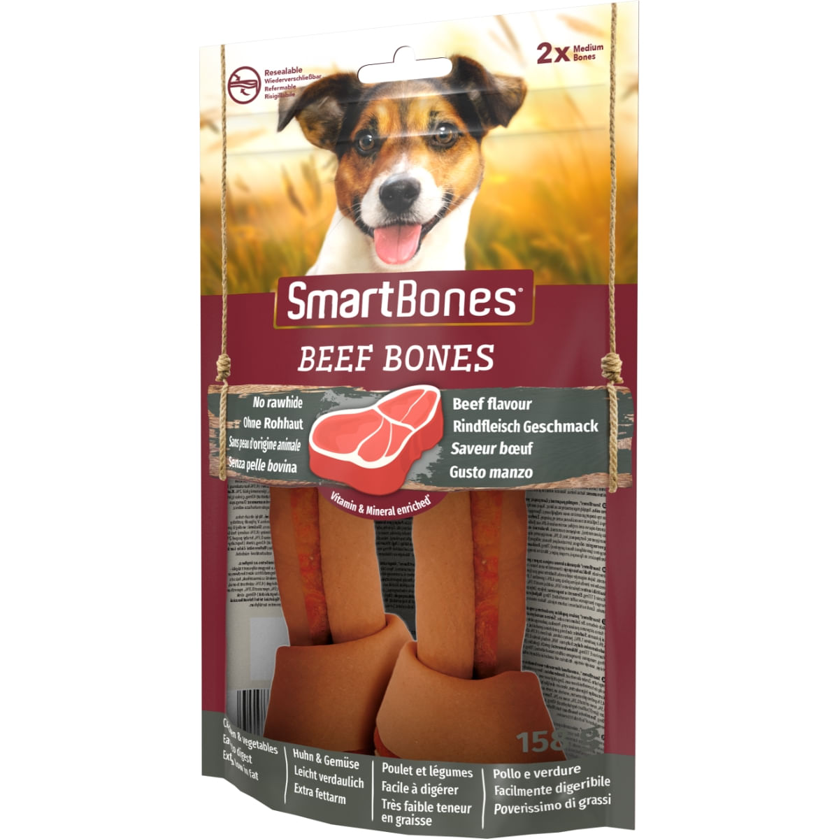 SMARTBONES Flavours Beef Bones Medium, recompense câini, Oase aromate Vita, 2buc