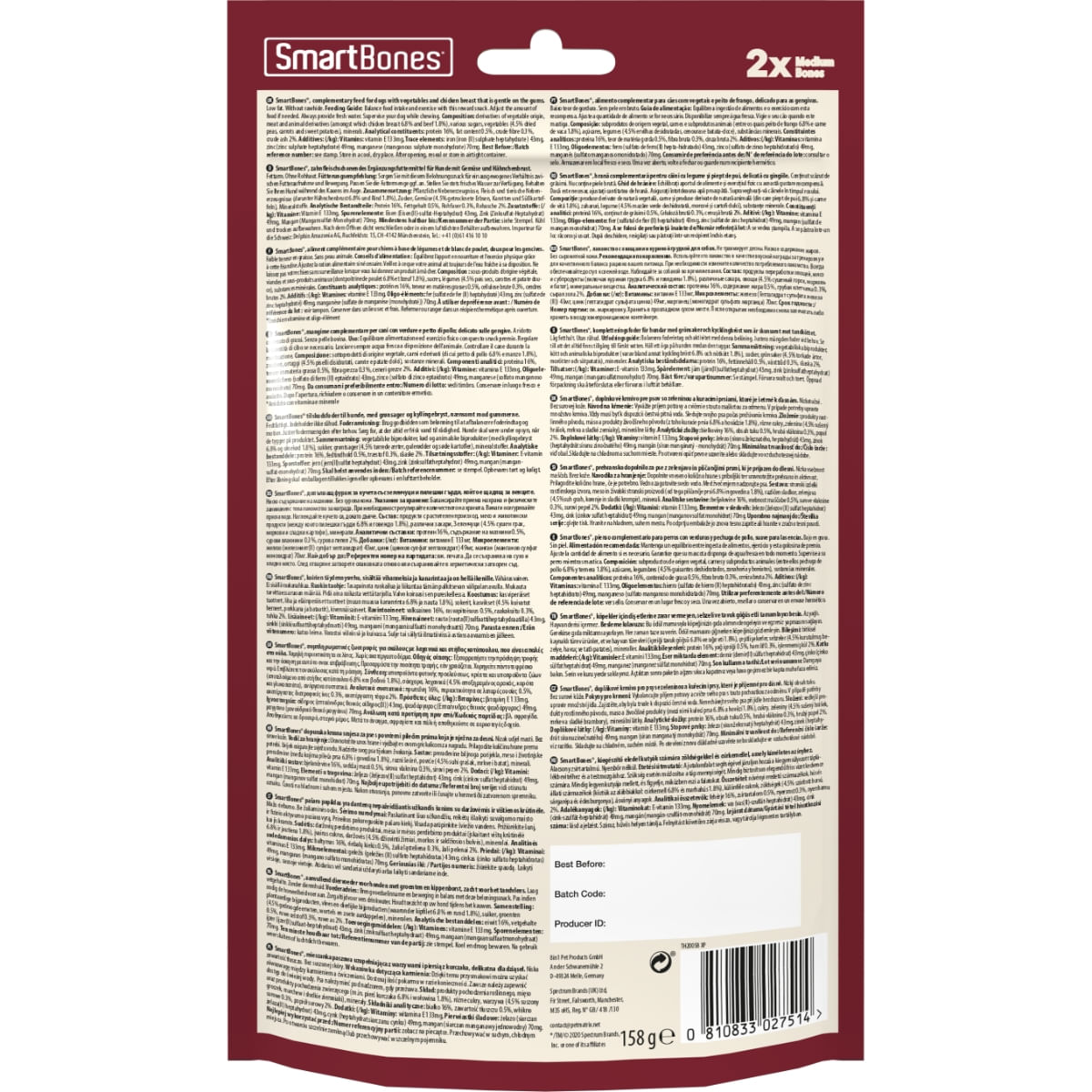 SMARTBONES Flavours Beef Bones Medium, recompense câini, Oase aromate Vita, 2buc