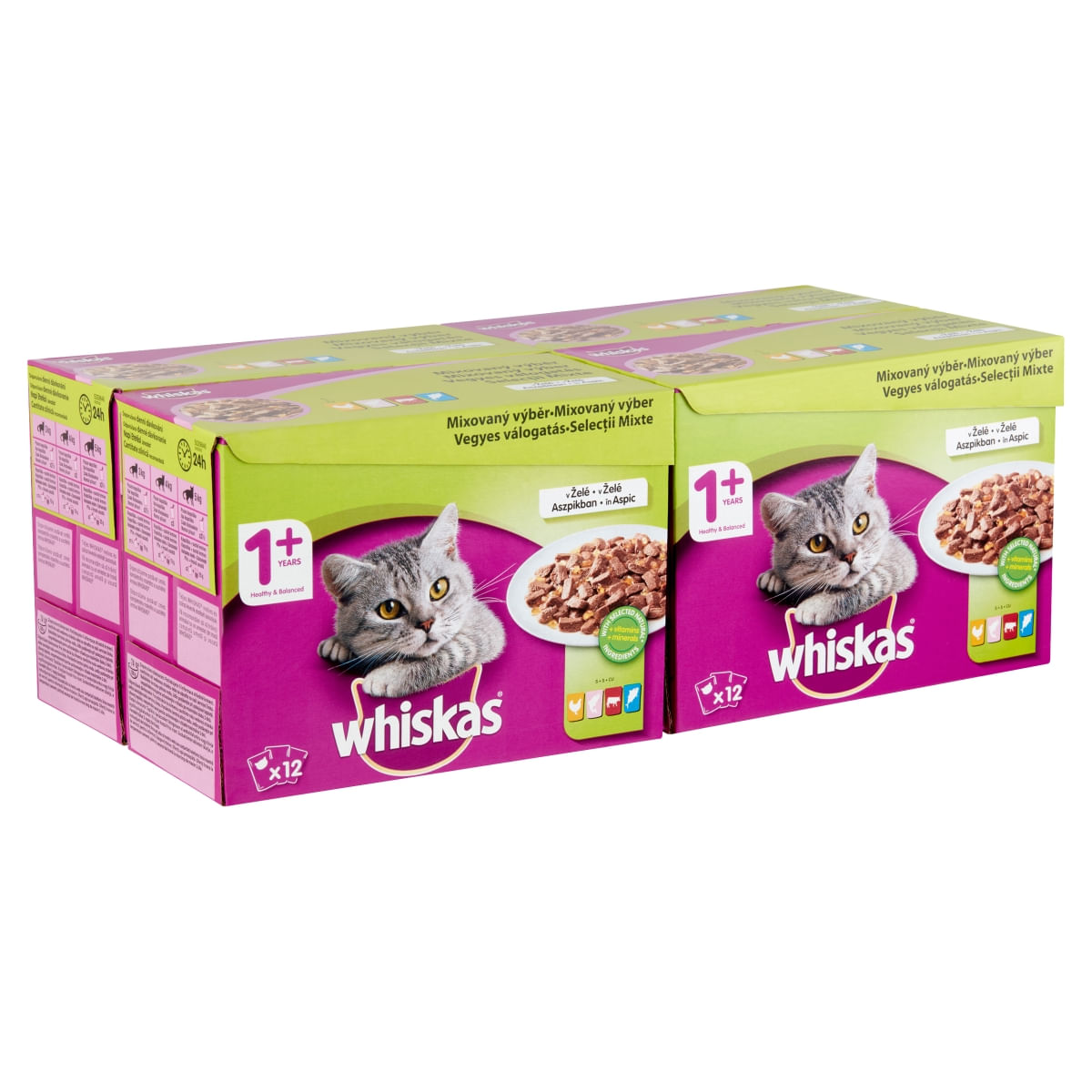 WHISKAS Selecții Mixte, 4 arome, pachet mixt, plic hrană umedă pisici, (în aspic), 100g x 12 - 3 | YEO