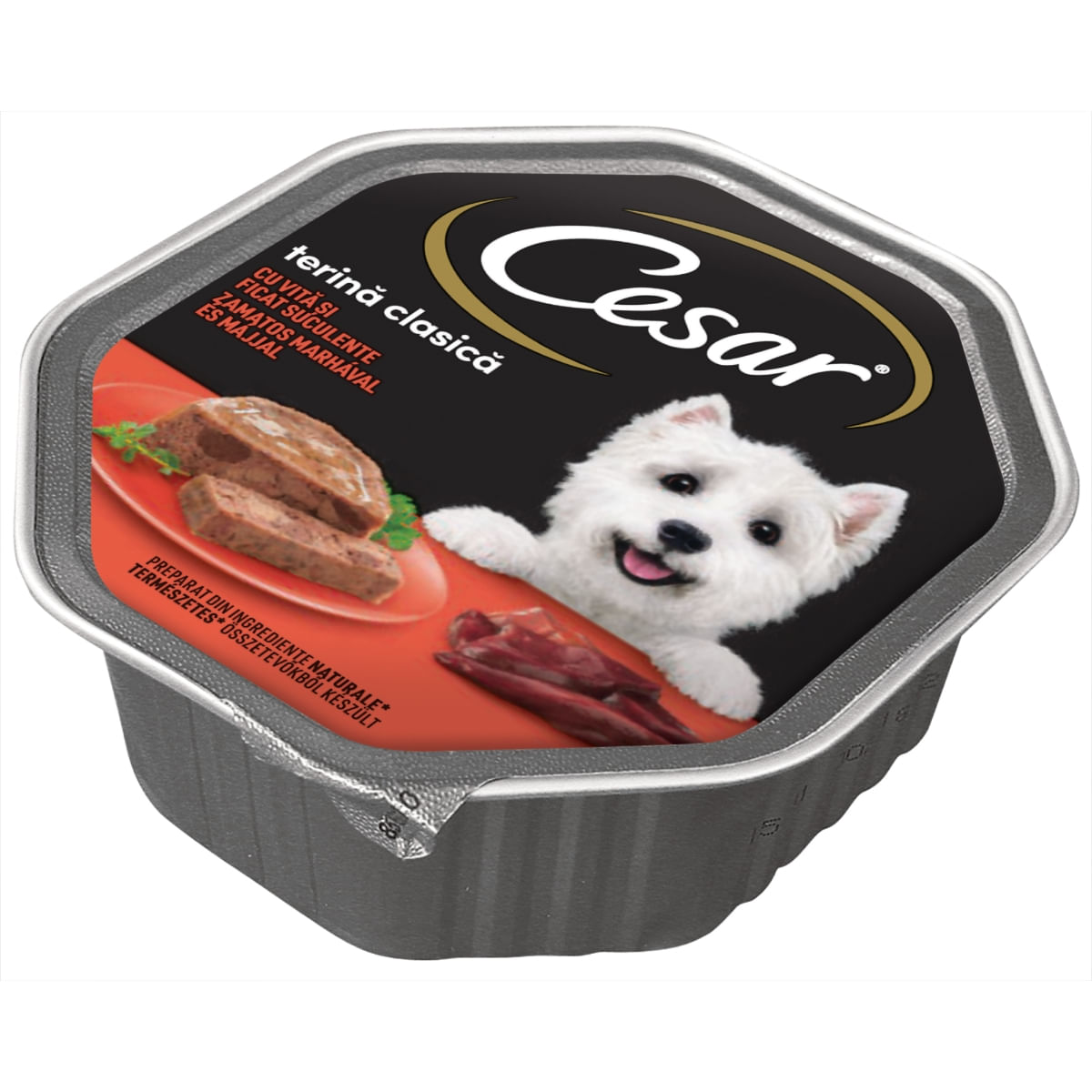 CESAR Terină clasică, Vită și Ficat, taviță hrană umedă câini, (pate), 150g