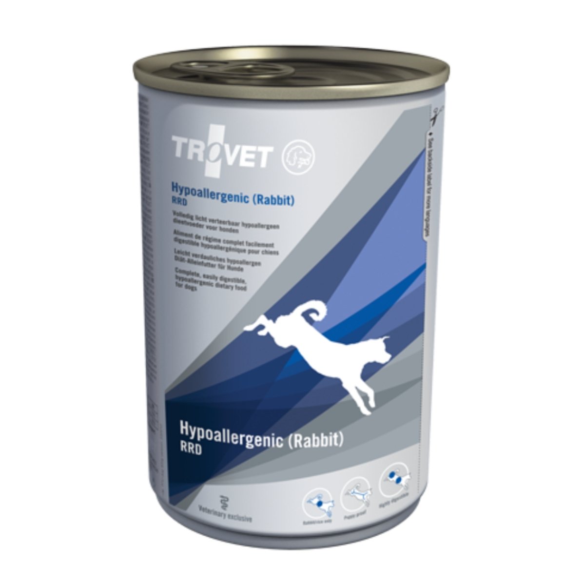 TROVET Dog Hypoallergenic RRD, Iepure, dietă veterinară câini, conservă hrană umedă, afecțiuni digestive si dermatologice, (pate), 400g