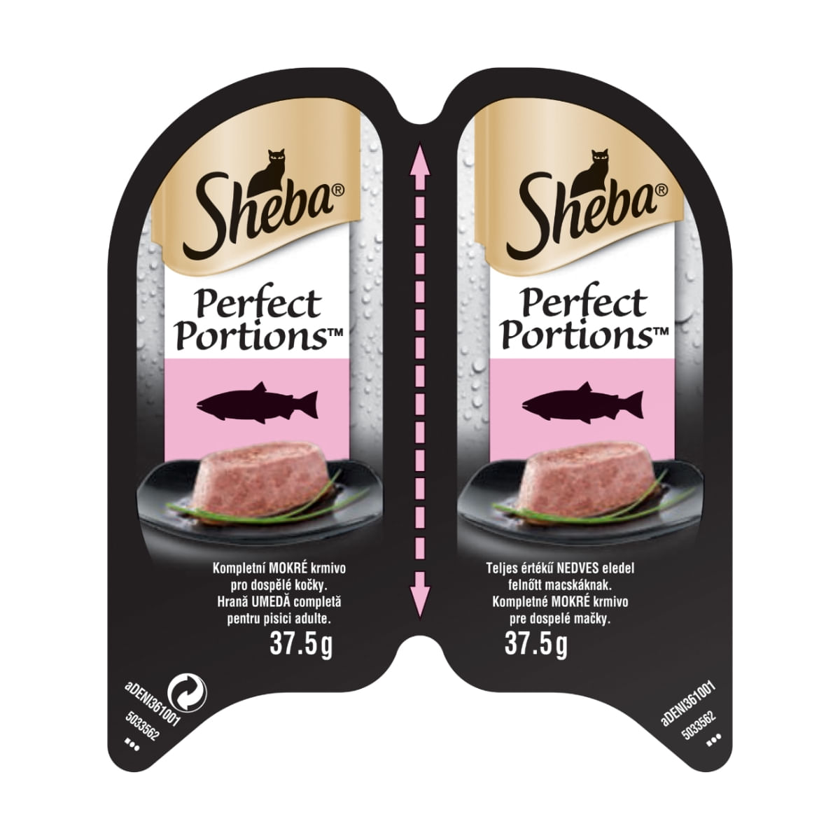 SHEBA Perfect Portions, Somon, tăviță hrană umedă pisici, (pate), multipack, 37.5g x 6buc