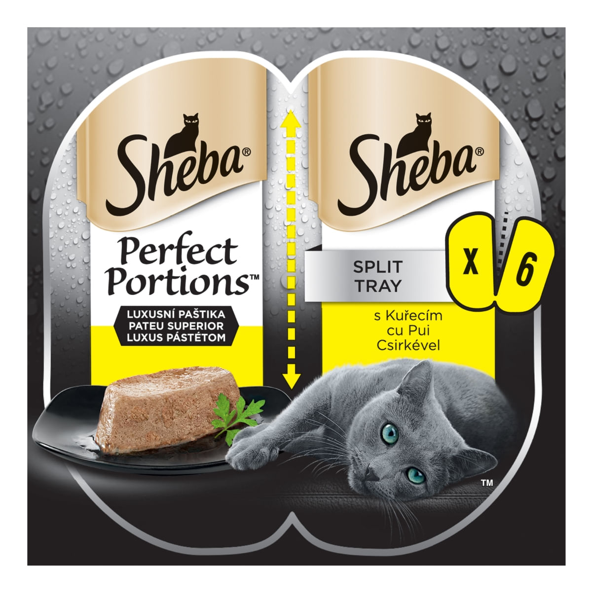 SHEBA Perfect Portions, Pui, tăviță hrană umedă pisici, (pate), multipack, 37.5g x 6buc