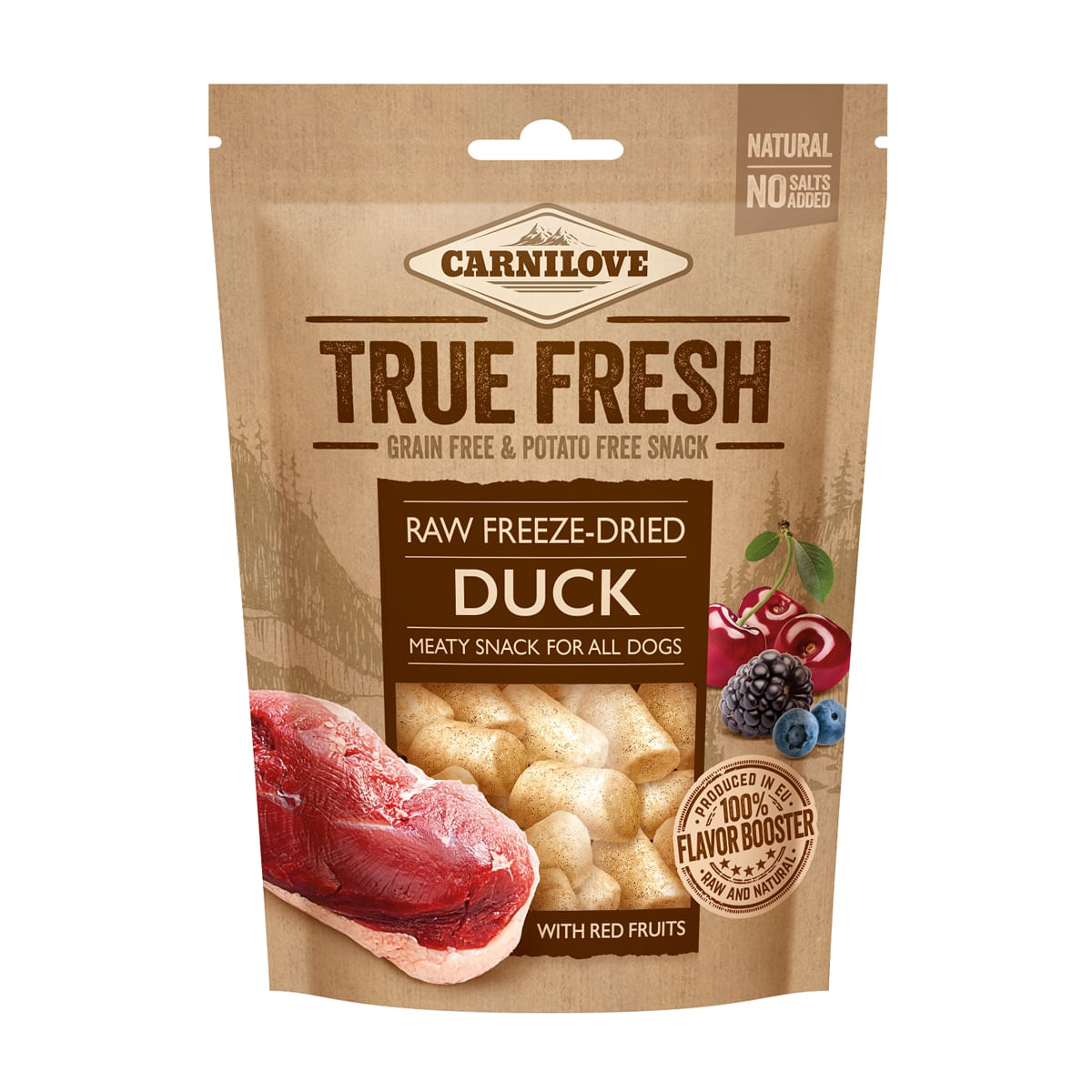 CARNILOVE True Fresh Raw Freeze-Dried, Rață cu 5 Fructe Roșii, recompense presate la rece fără cereale câini, 40g - 1 | YEO