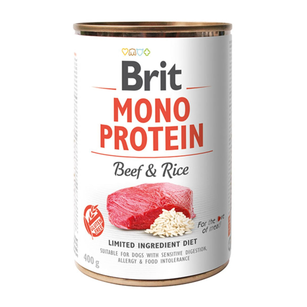 BRIT Mono Protein, Vită cu Orez brun, conservă hrană umedă monoproteică conținut redus cereale câini, (pate), 400g - 1 | YEO