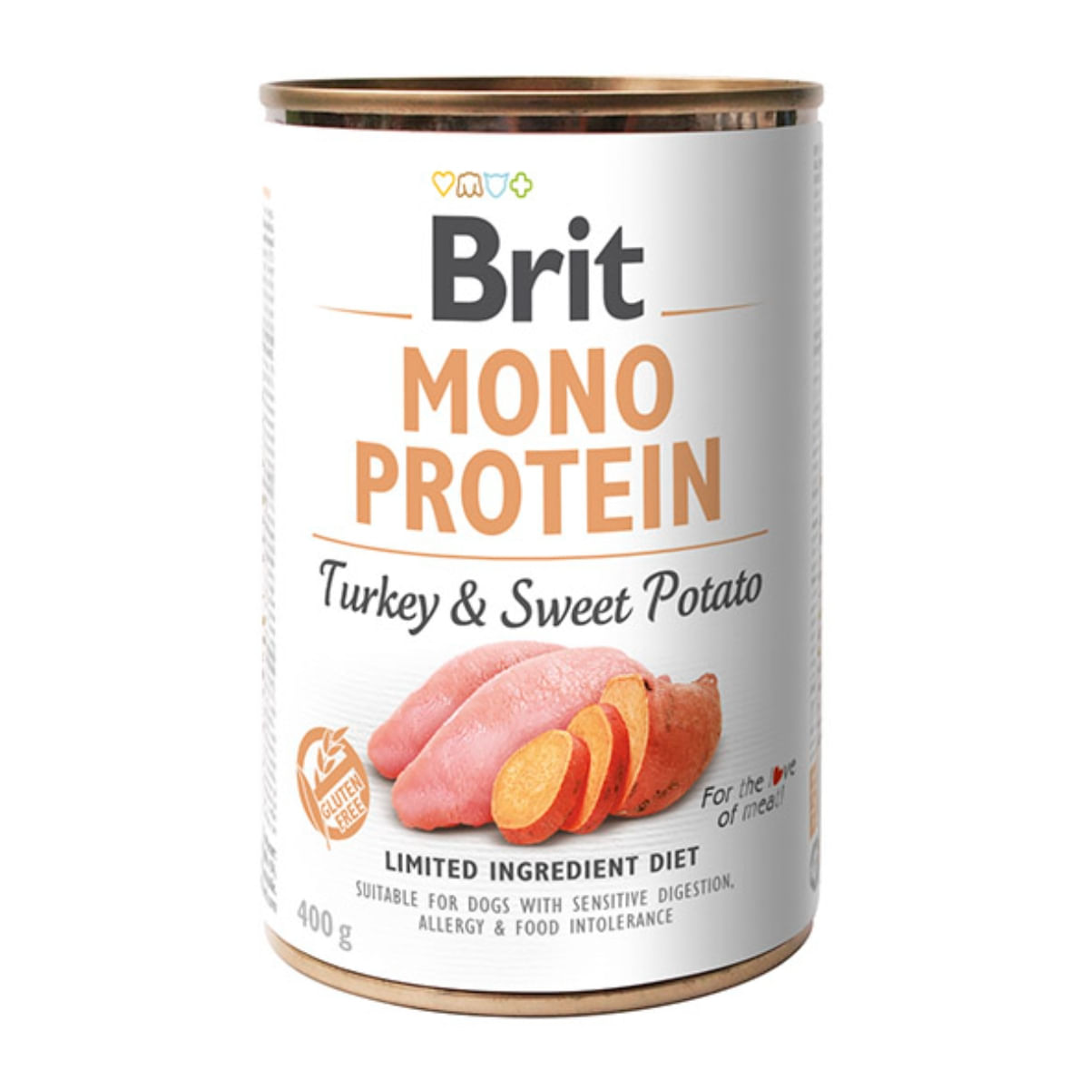 BRIT Mono Protein, Curcan cu Cartof dulce, conservă hrană umedă monoproteică fără cereale câini, (pate), 400g