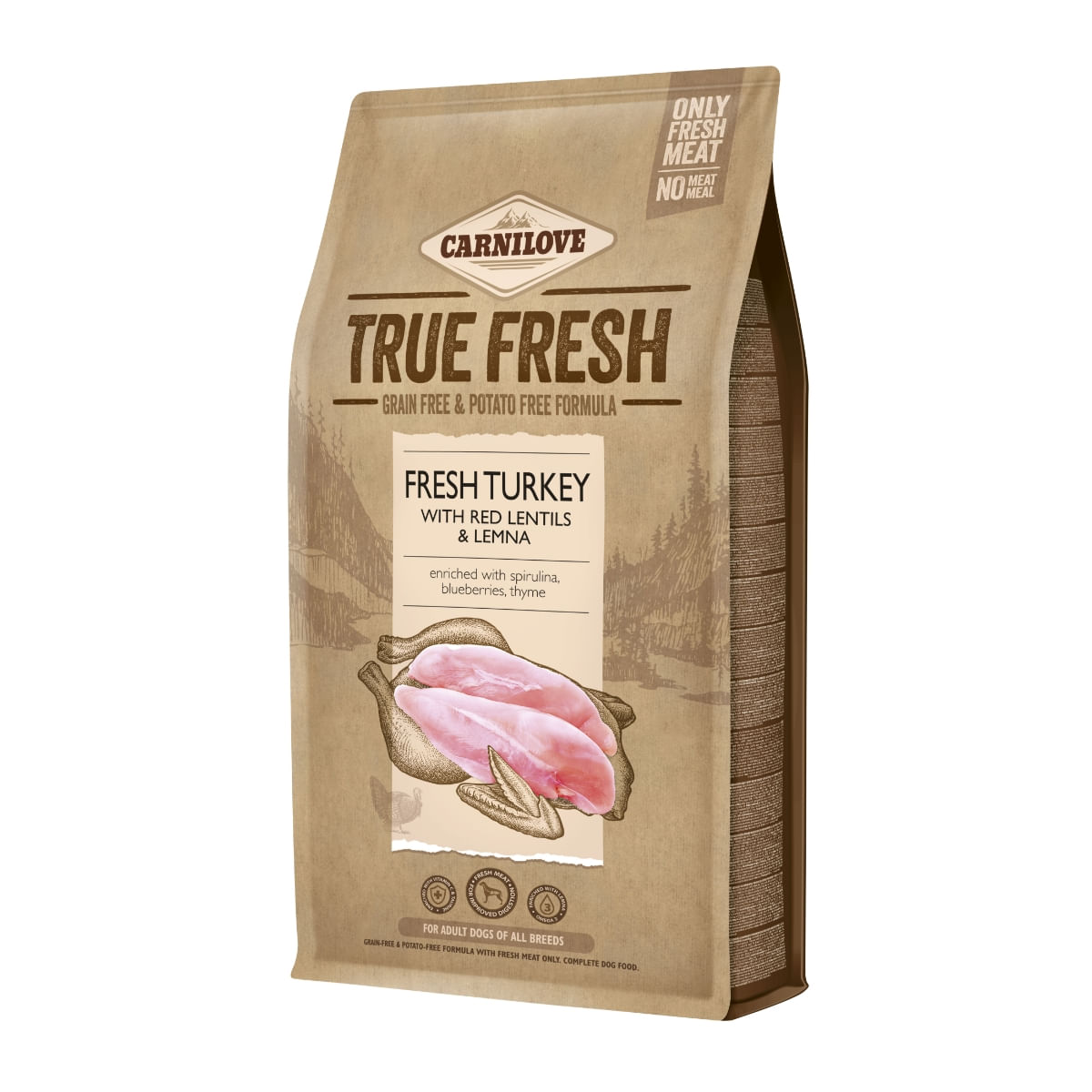 CARNILOVE True Fresh Adult S-XL, Curcan proaspăt cu linte roșie, hrană uscată fără cereale câini, 1.4kg - 1 | YEO