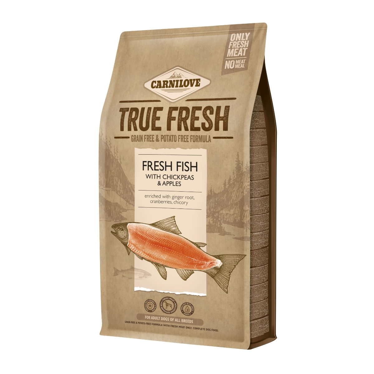 CARNILOVE True Fresh Adult S-XL, Pește proaspăt cu năut și mere, hrană uscată fără cereale câini, 1.4kg - 1 | YEO