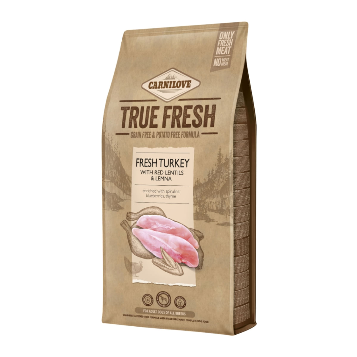 CARNILOVE True Fresh Adult S-XL, Curcan proaspăt cu linte roșie, hrană uscată fără cereale câini, 11.4kg - 1 | YEO