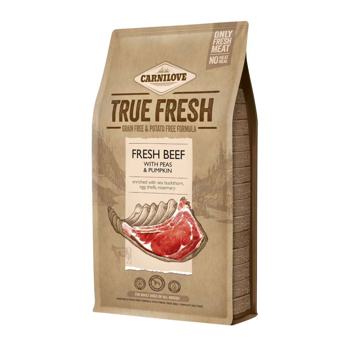 CARNILOVE True Fresh Adult S-XL, Vită proaspătă cu mazăre și dovleac, hrană uscată fără cereale câini, 4kg - 1 | YEO