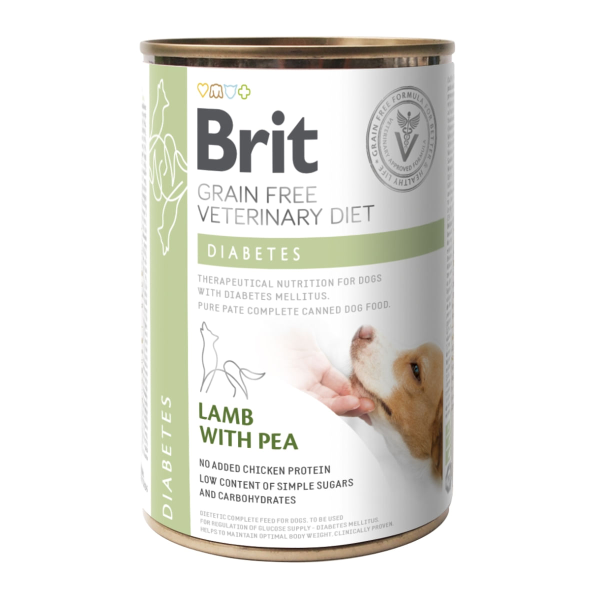 BRIT GF Veterinary Diet Diabetes, Miel cu Mazăre, dietă veterinară câini, conservă hrană umedă fără cereale, afecțiuni metabolice (diabet), 400g