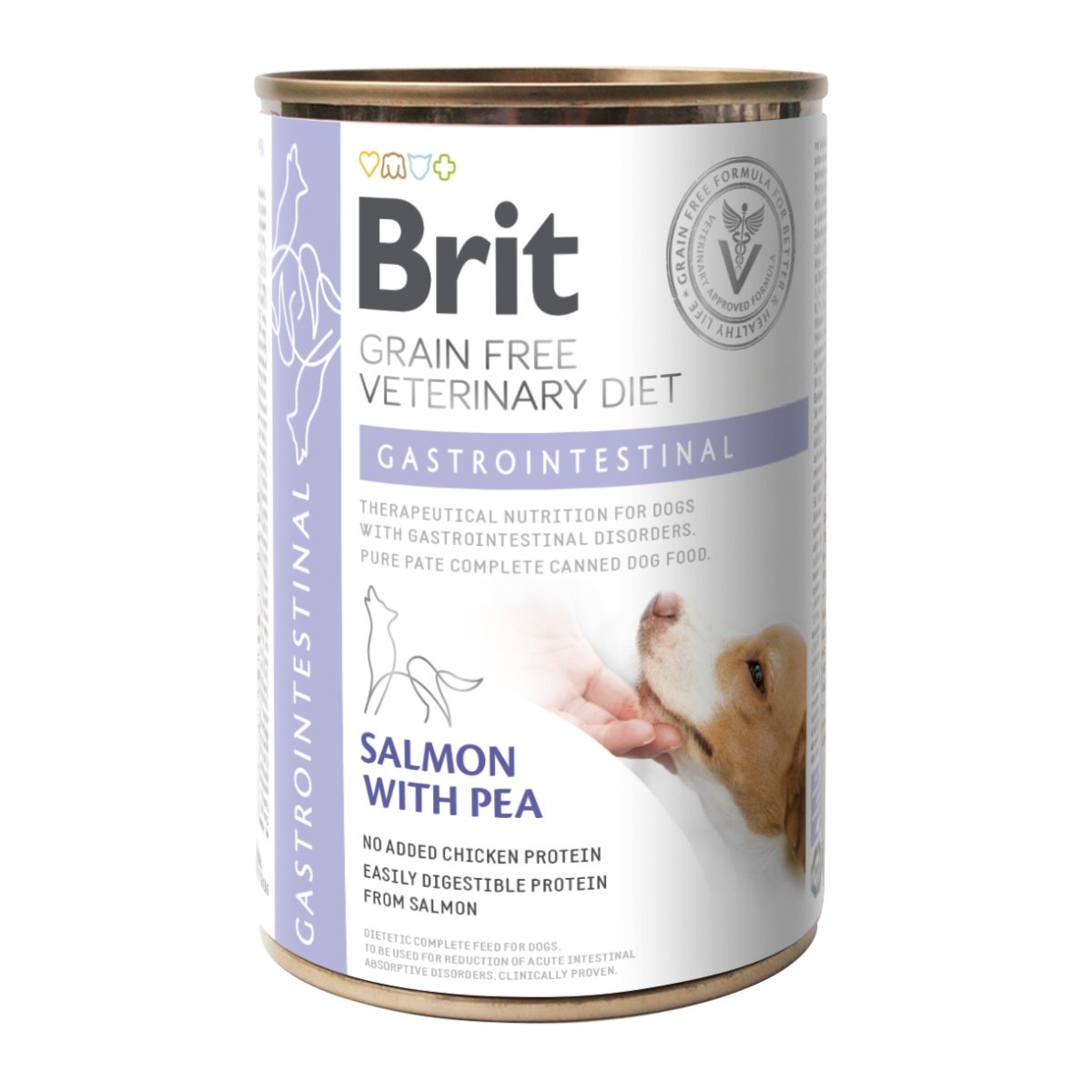 BRIT GF Veterinary Diet Gastrointestinal, Somon cu Mazăre, dietă veterinară câini, conservă hrană umedă fără cereale, afecțiuni digestive, 400g - 1 | YEO