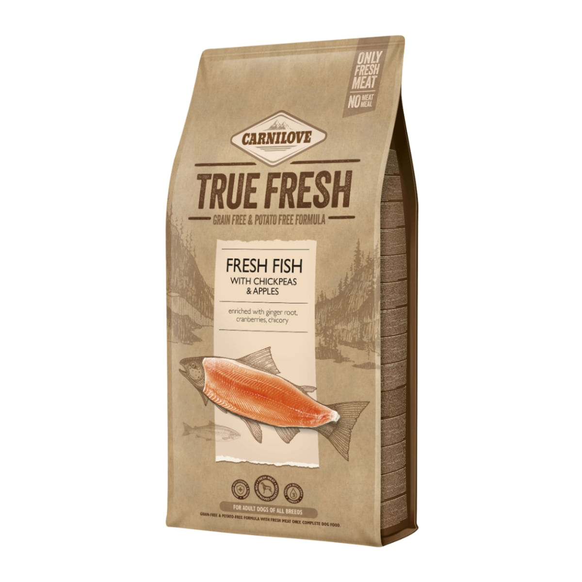 CARNILOVE True Fresh Adult S-XL, Pește proaspăt cu năut și mere, hrană uscată fără cereale câini, 11.4kg - 1 | YEO