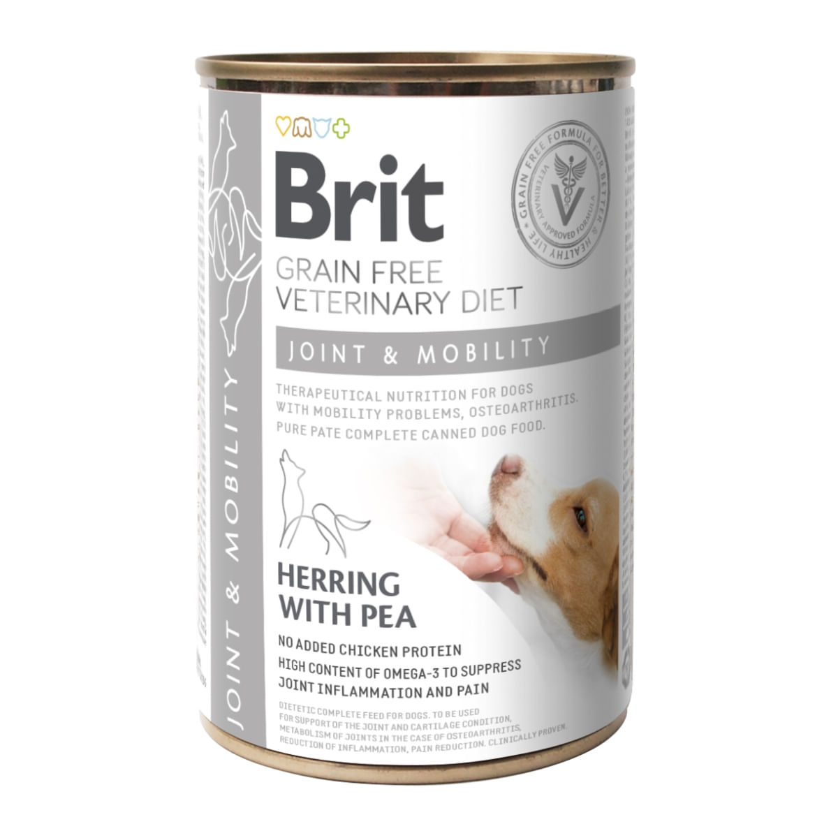 BRIT GF Veterinary Diet Joint & Mobility, Hering cu Mazăre, dietă veterinară câini, conservă hrană umedă fără cereale, afecțuni articulare, 400g - 1 | YEO