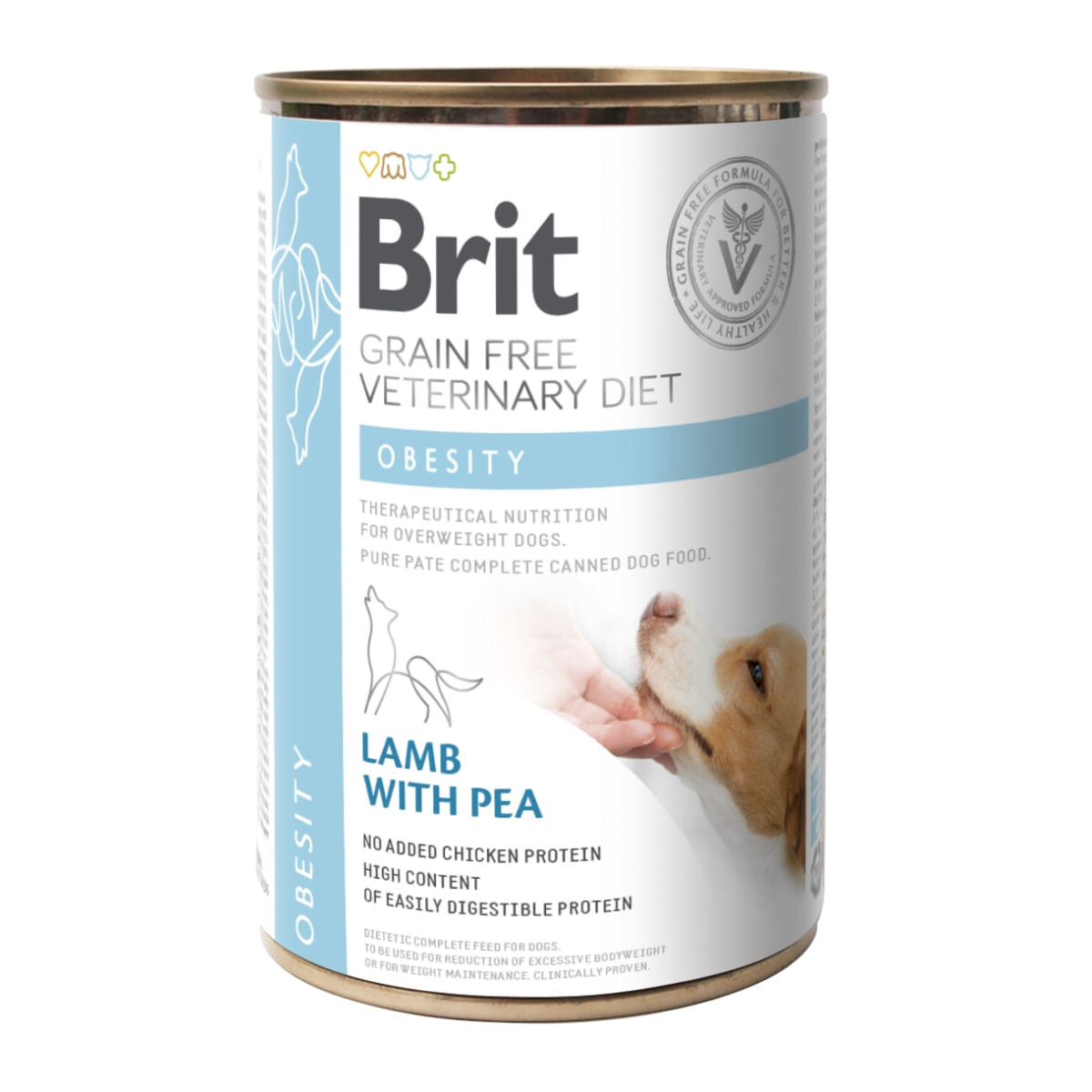 BRIT GF Veterinary Diet Obesity, Miel cu Mazăre, dietă veterinară câini, conservă hrană umedă fără cereale, afecțiuni metabolice (obezitate), 400g - 1 | YEO