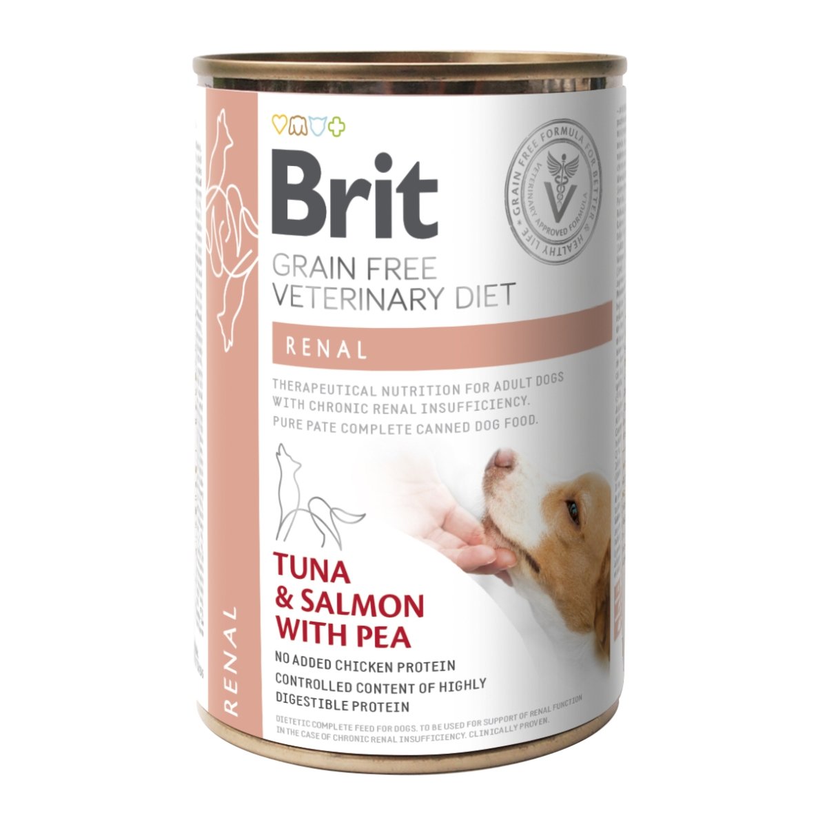 BRIT GF Veterinary Diet Renal, Ton și Somon cu Mazăre, dietă veterinară câini, conservă hrană umedă fără cereale, afecțiuni renale, 400g - 1 | YEO