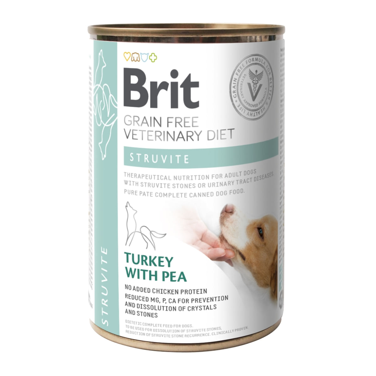 BRIT GF Veterinary Diet Struvite, Curcan cu Mazăre, dietă veterinară câini, conservă hrană umedă fără cereale, afecțiuni urinare (struviți), 400g - 1 | YEO