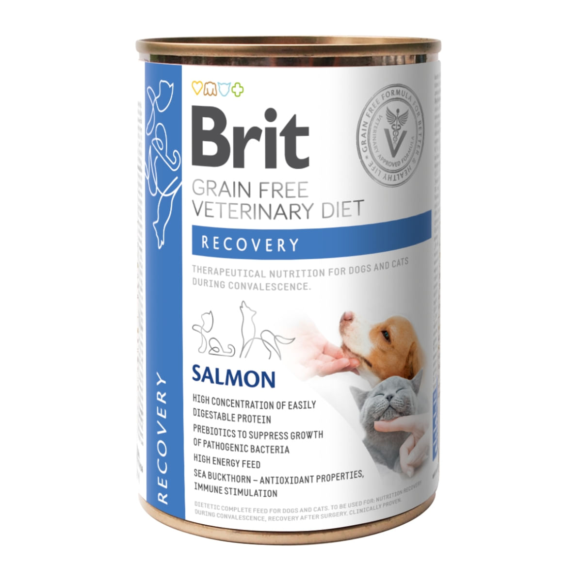 BRIT GF Veterinary Diet Recovery, Somon, dietă veterinară câini și pisici, conservă hrană umedă fără cereale, convalescență, 400g - 1 | YEO