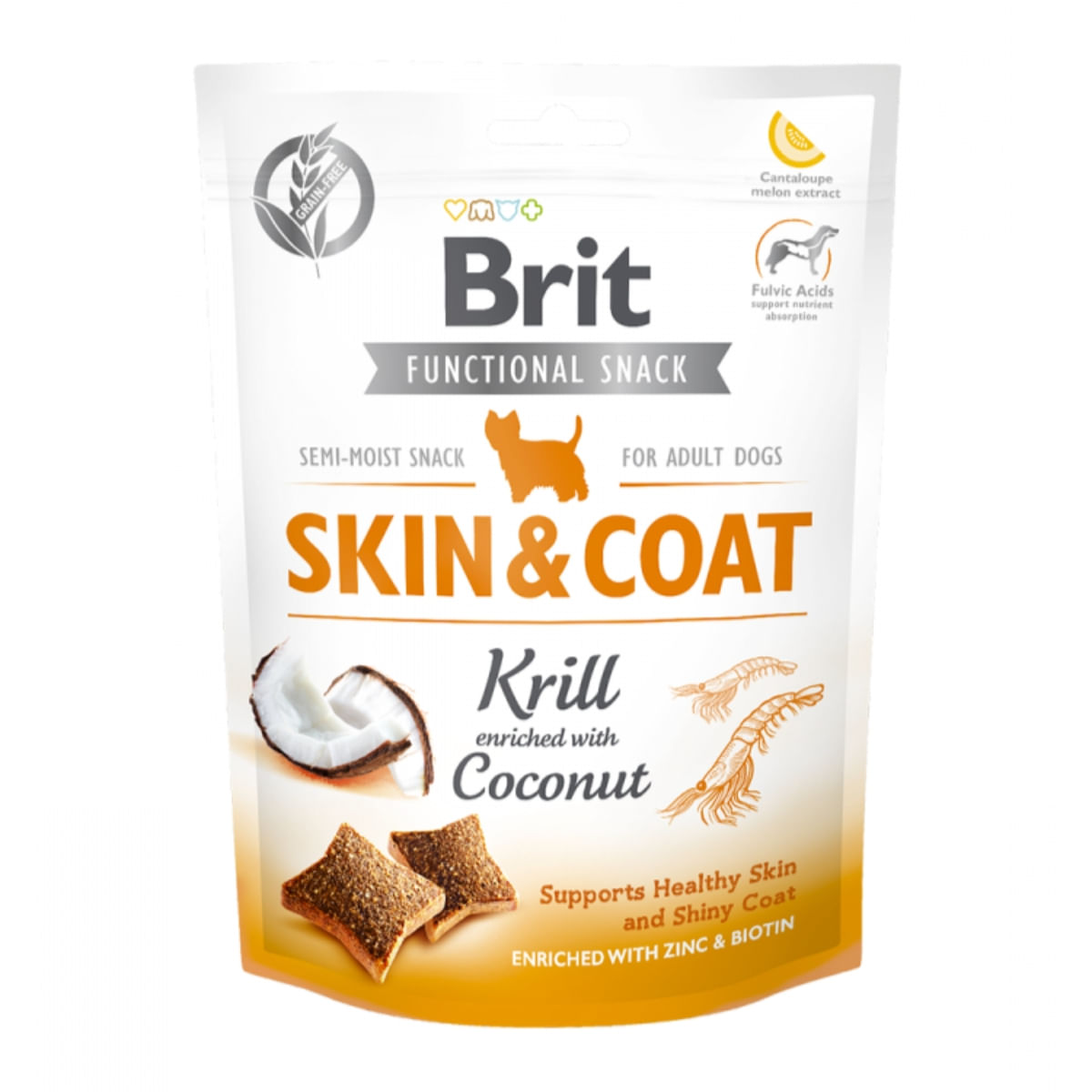 BRIT Care Functional Snack Skin & Coat, Krill cu Nucă de cocos, recompense funționale fără cereale câini, piele și blană, 150g - 1 | YEO