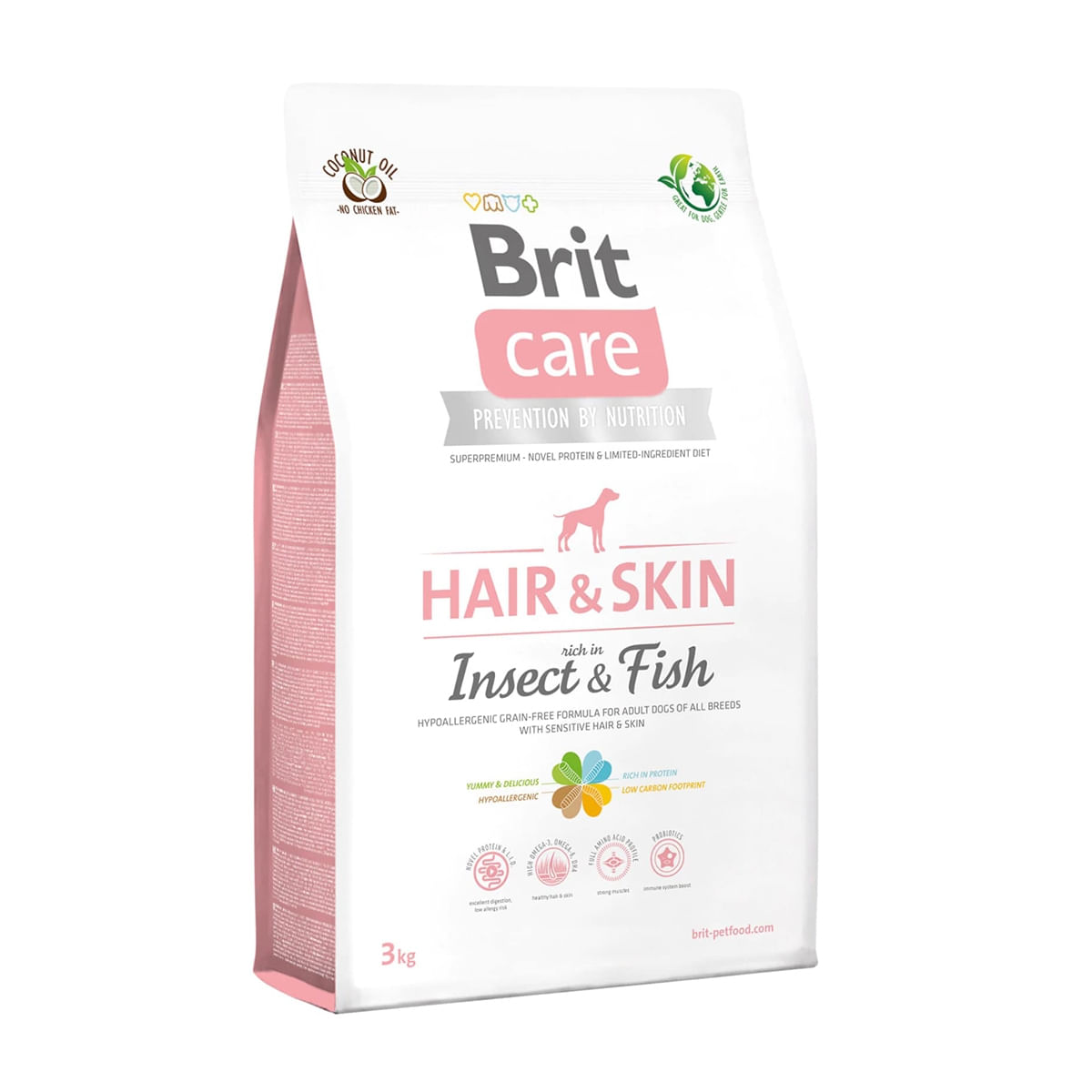 BRIT Care Hair&amp;Skin Adult S-XL, Insecte și Pește, hrană uscată fără cereale câini, piele și blană, 3kg