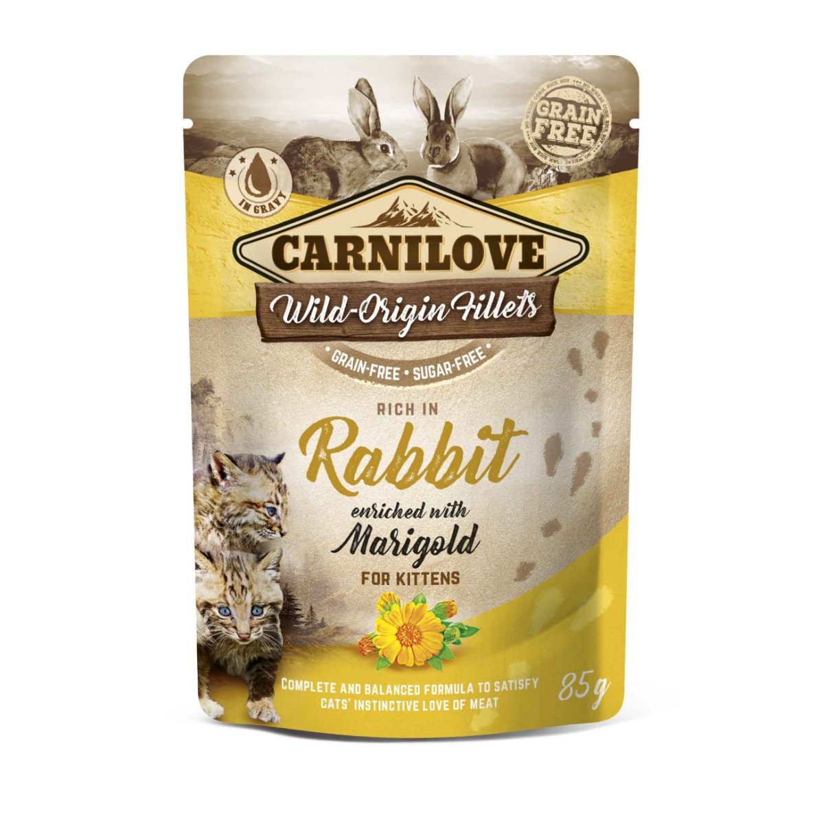 CARNILOVE Kitten, File Iepure cu Gălbenele, plic hrană umedă fără cereale pisici junior, (în sos), 85g