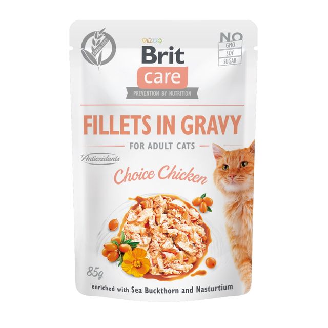 BRIT Care Fillets In Gravy, Pui, plic hrană umedă fără cereale pisici, (în sos), 85g