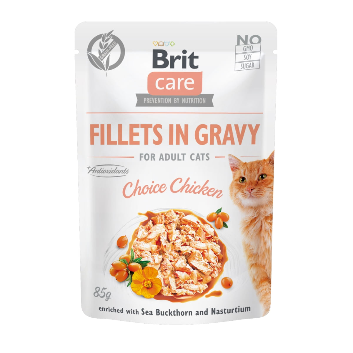 BRIT Care Fillets In Gravy, Pui, plic hrană umedă fără cereale pisici, (în sos), 85g - 1 | YEO