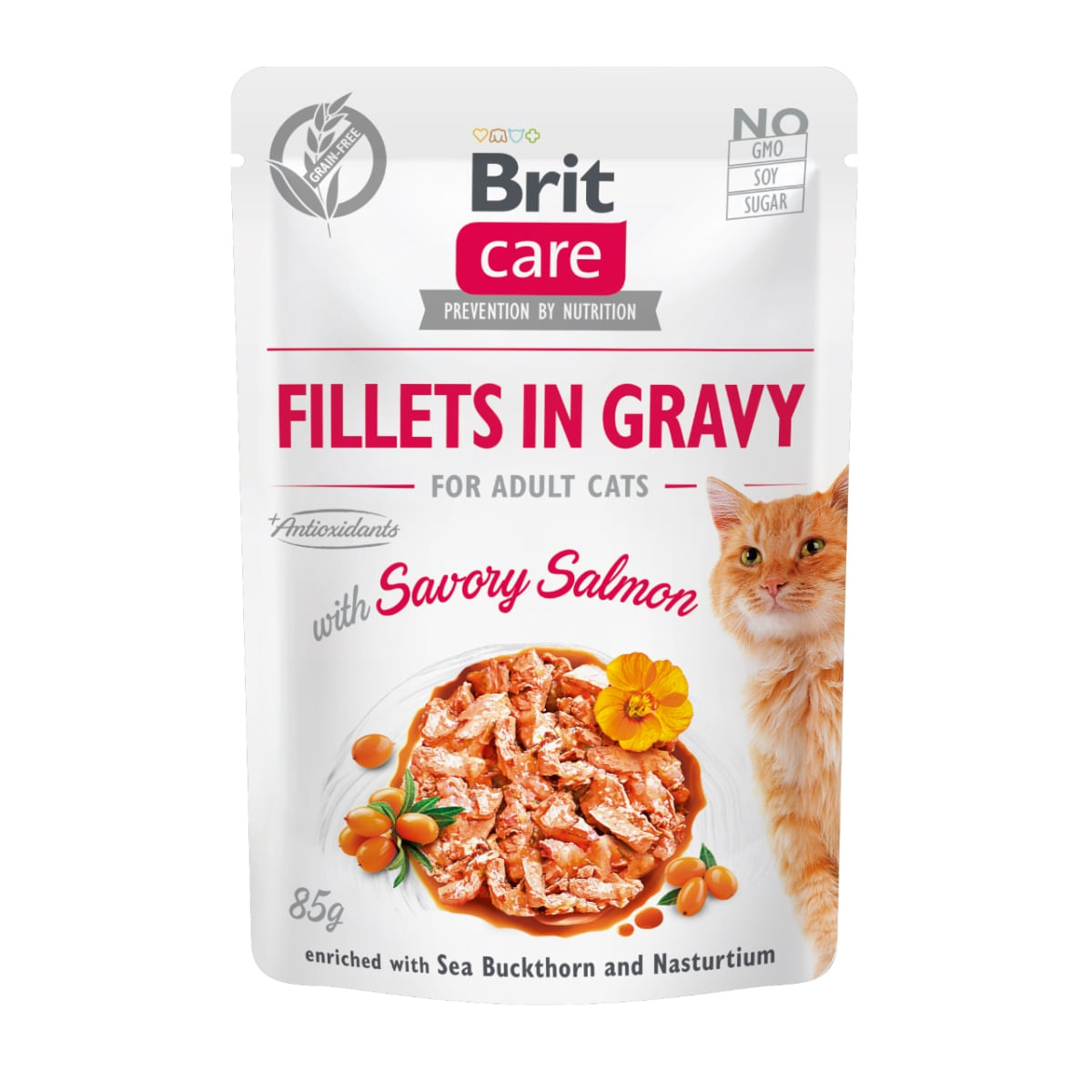 BRIT Care Fillets In Gravy, Somon, plic hrană umedă fără cereale pisici, (în sos), 85g - 1 | YEO