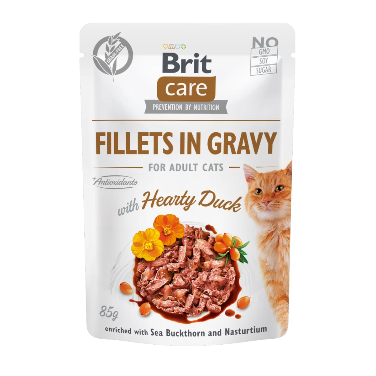 BRIT Care Fillets In Gravy, Rață, plic hrană umedă fără cereale pisici, (în sos), 85g - 1 | YEO