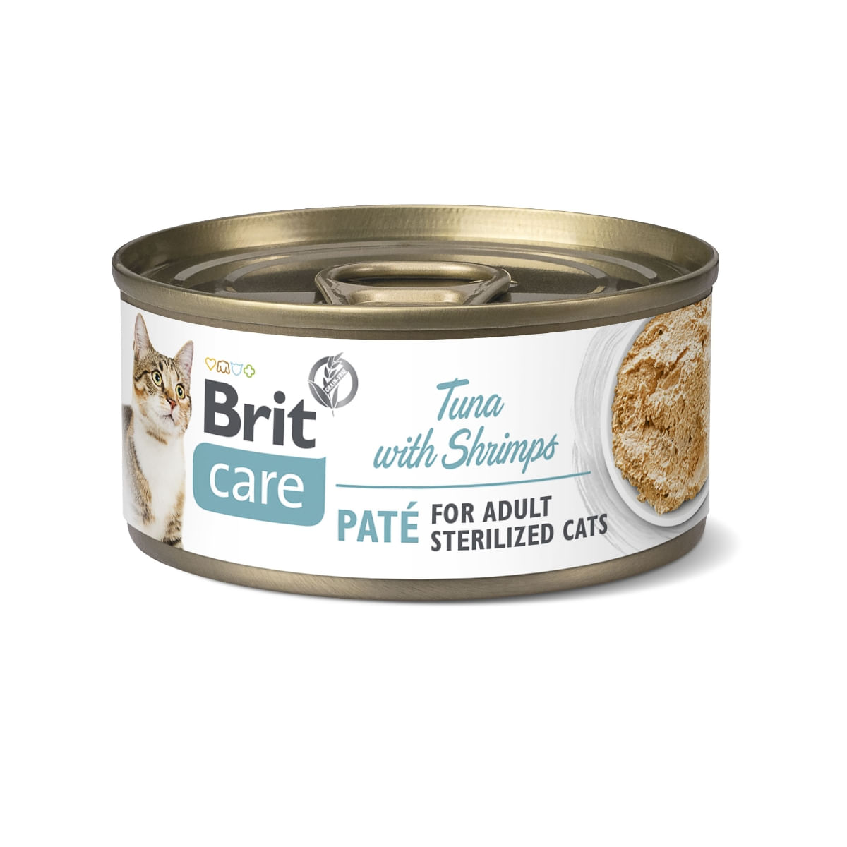 BRIT Care Sterilized Pate, Ton și Creveți, conservă hrană umedă conținut redus cereale pisici sterilizate, (pate), 70g - 1 | YEO