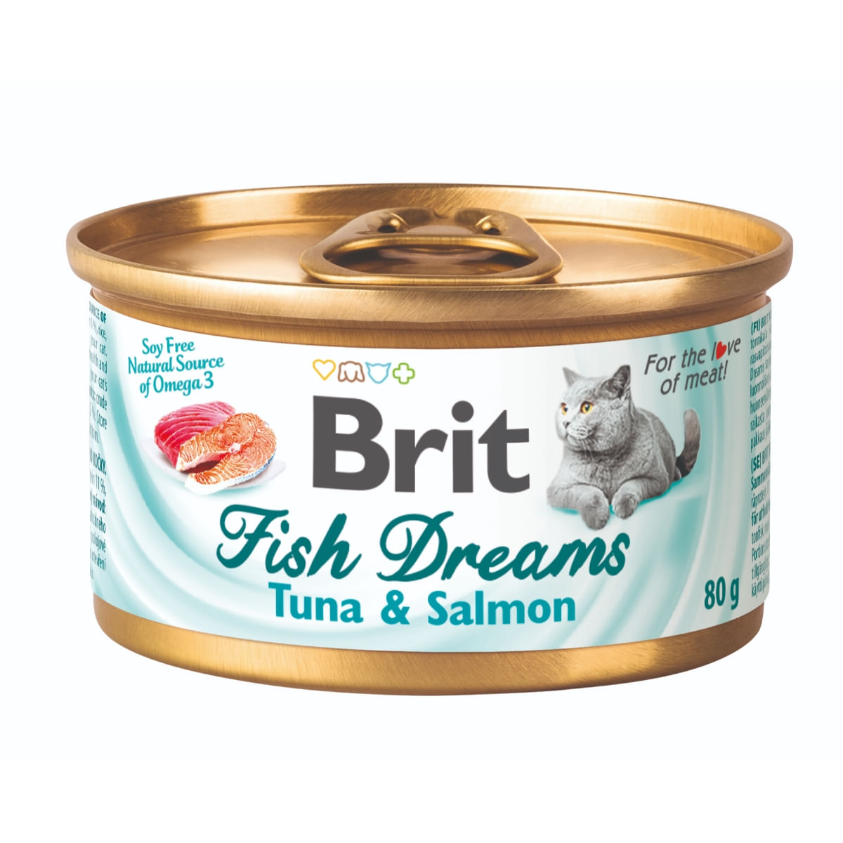 BRIT Fish Dreams, Ton și Somon, conservă hrană umedă pisici, (în suc propriu), 80g - 1 | YEO