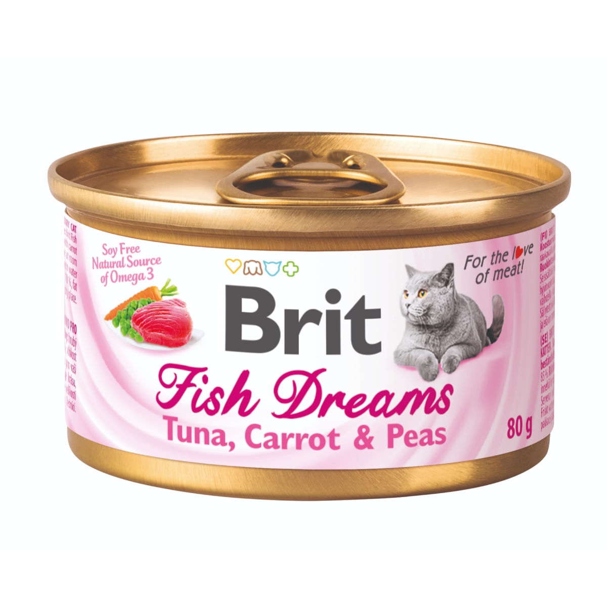 BRIT Fish Dreams, Ton cu Morcov și Mazăre, conservă hrană umedă pisici, (în suc propriu), 80g