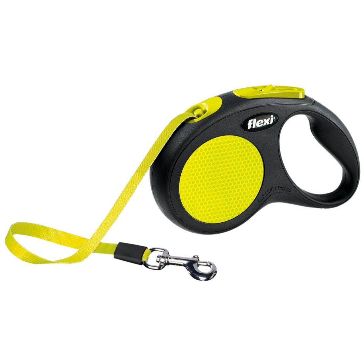 FLEXI Neon, lesă retractabilă câini, bandă FLEXI Neon S, lesă retractabilă câini, 12kg, bandă, 5m, neon