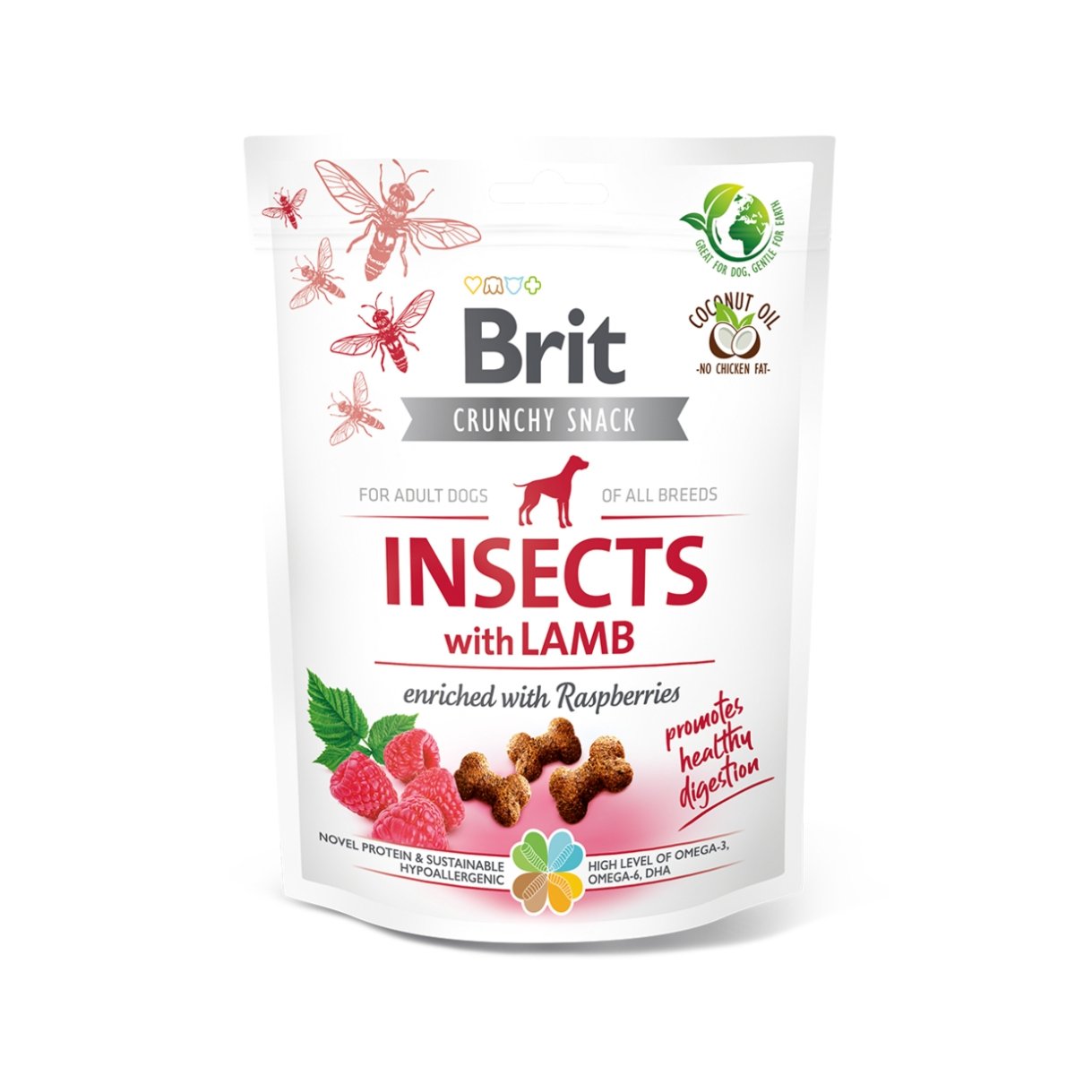 BRIT Care Crunchy Cracker, Insecte și Miel cu Zmeură, recompense fără cereale câini, 200g